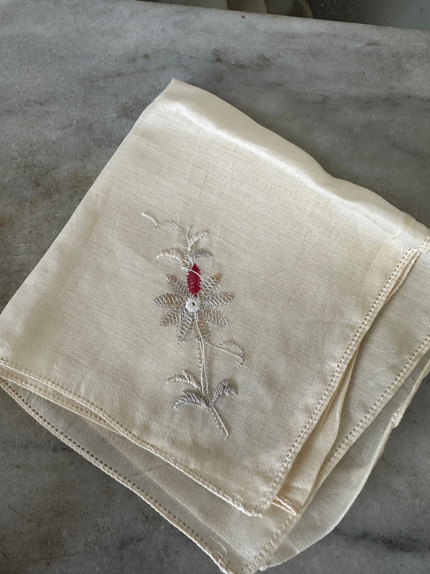 5 Vintage Shabby Chic Floral Embroidered and Crocheted Hankies - Greens, White, Ivory, Flower Hankies | Granny Chic Hankies Lot