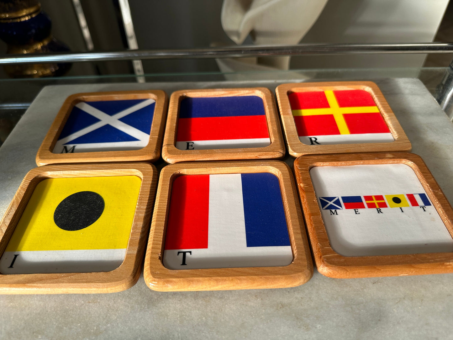 Vintage MERIT Nautical Wooden Drink Coasters, Set of 6 | MERIT Sea Coasters