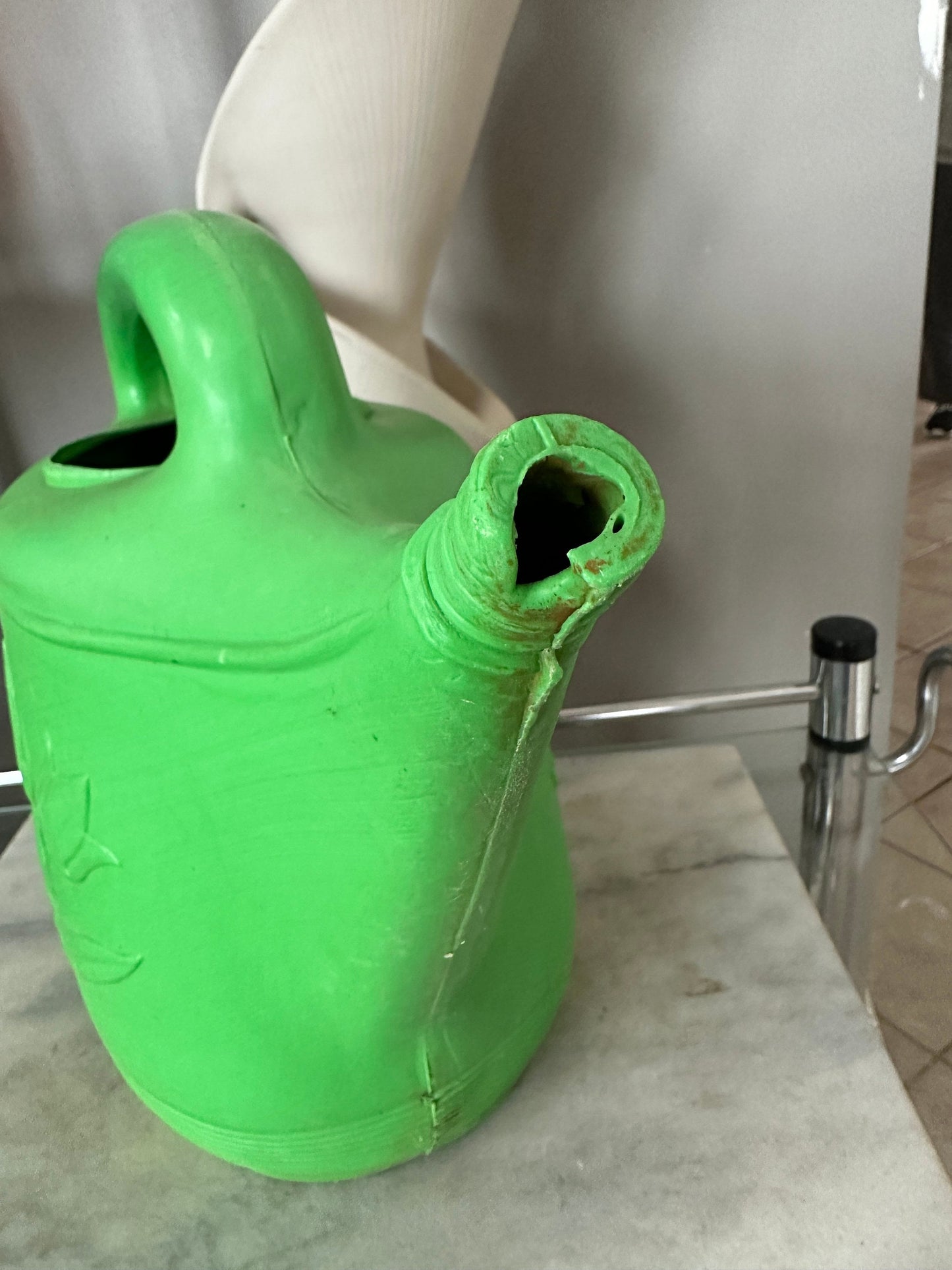 Vintage Union Products Green Blow Mold Plastic Watering Can w/ Tulips