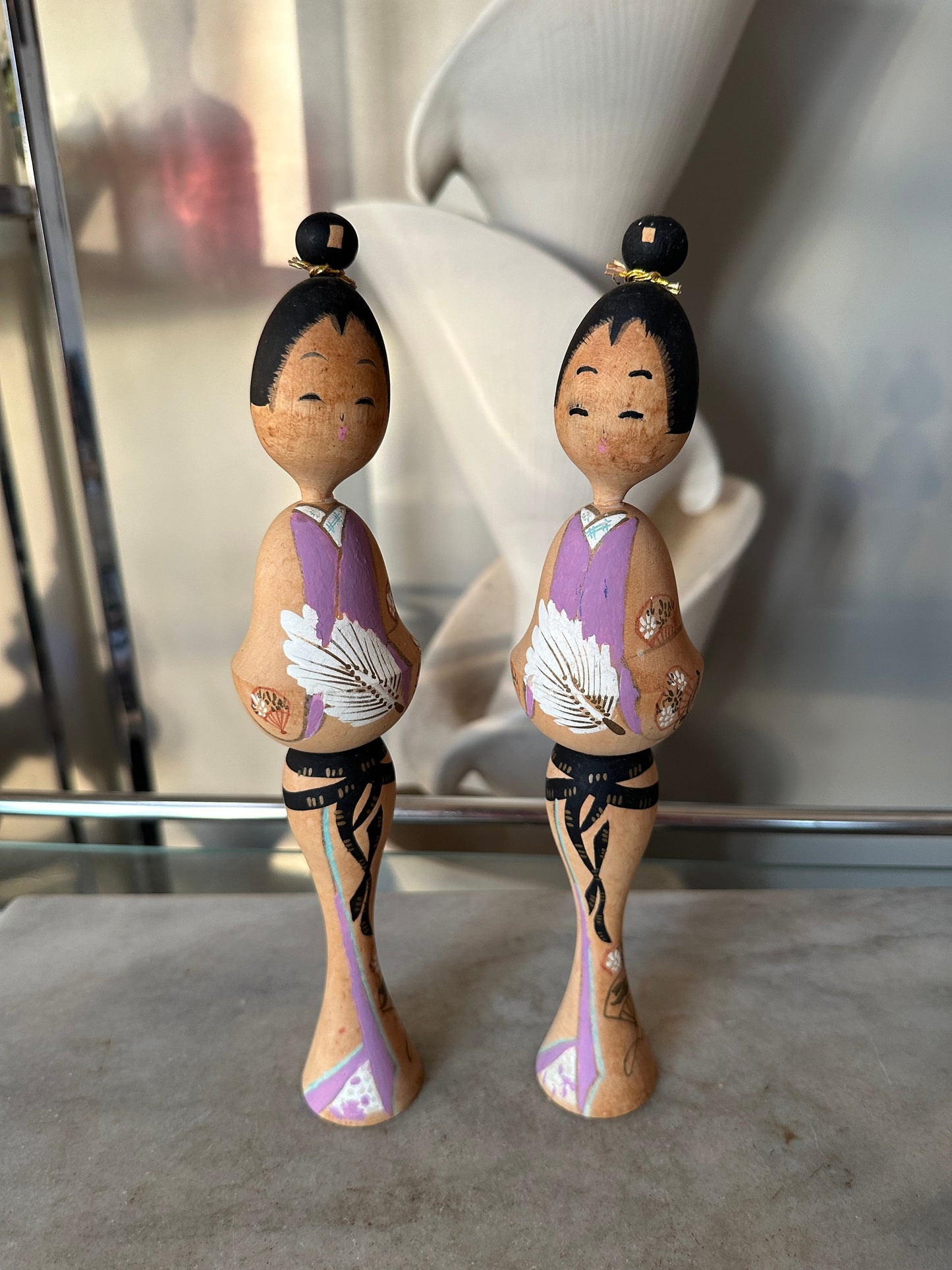 Vintage Kokeshi Figurine Wood Doll Japan Hand Painted With Bun Signed 9.75”