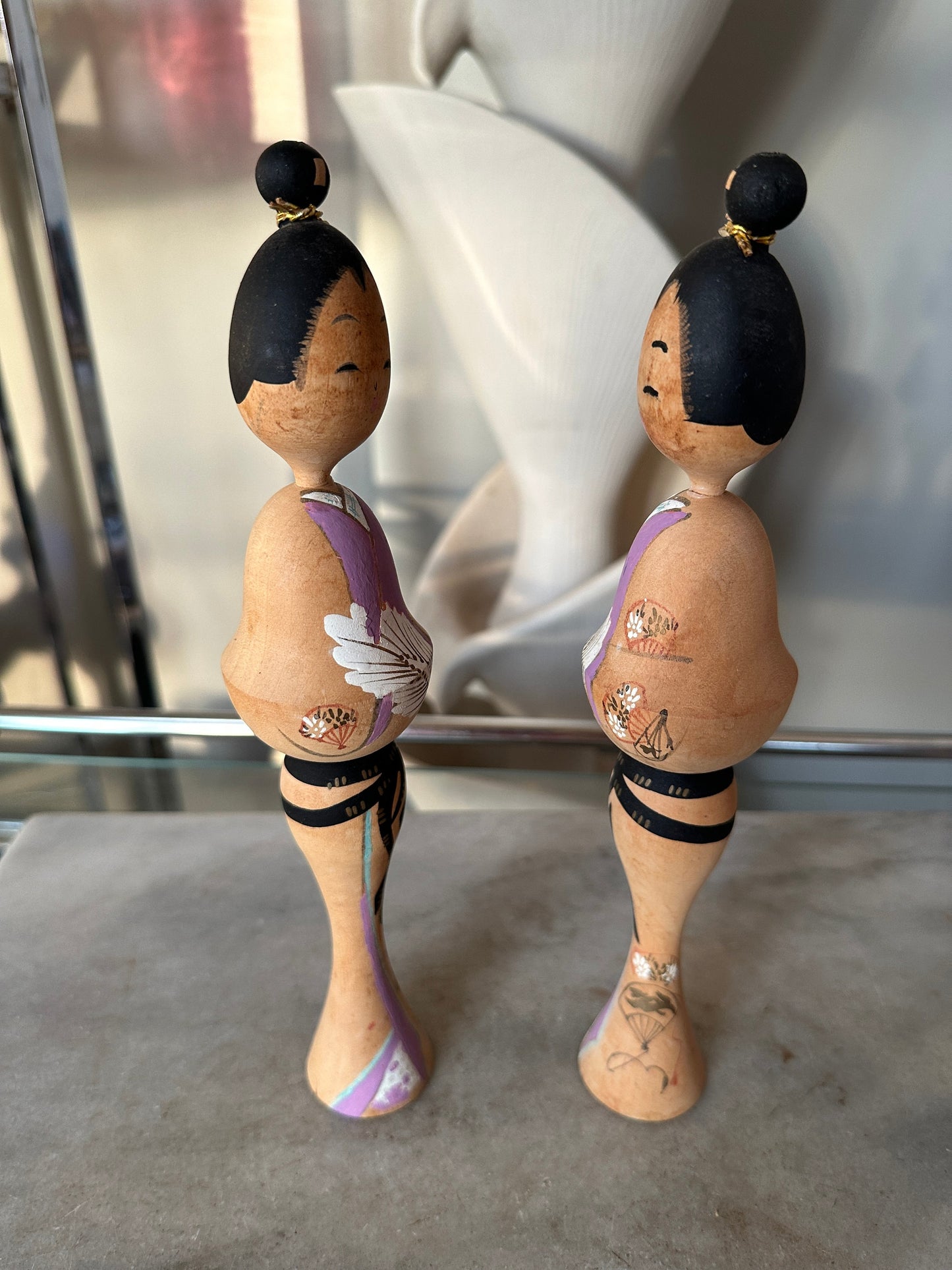 Vintage Kokeshi Figurine Wood Doll Japan Hand Painted With Bun Signed 9.75”