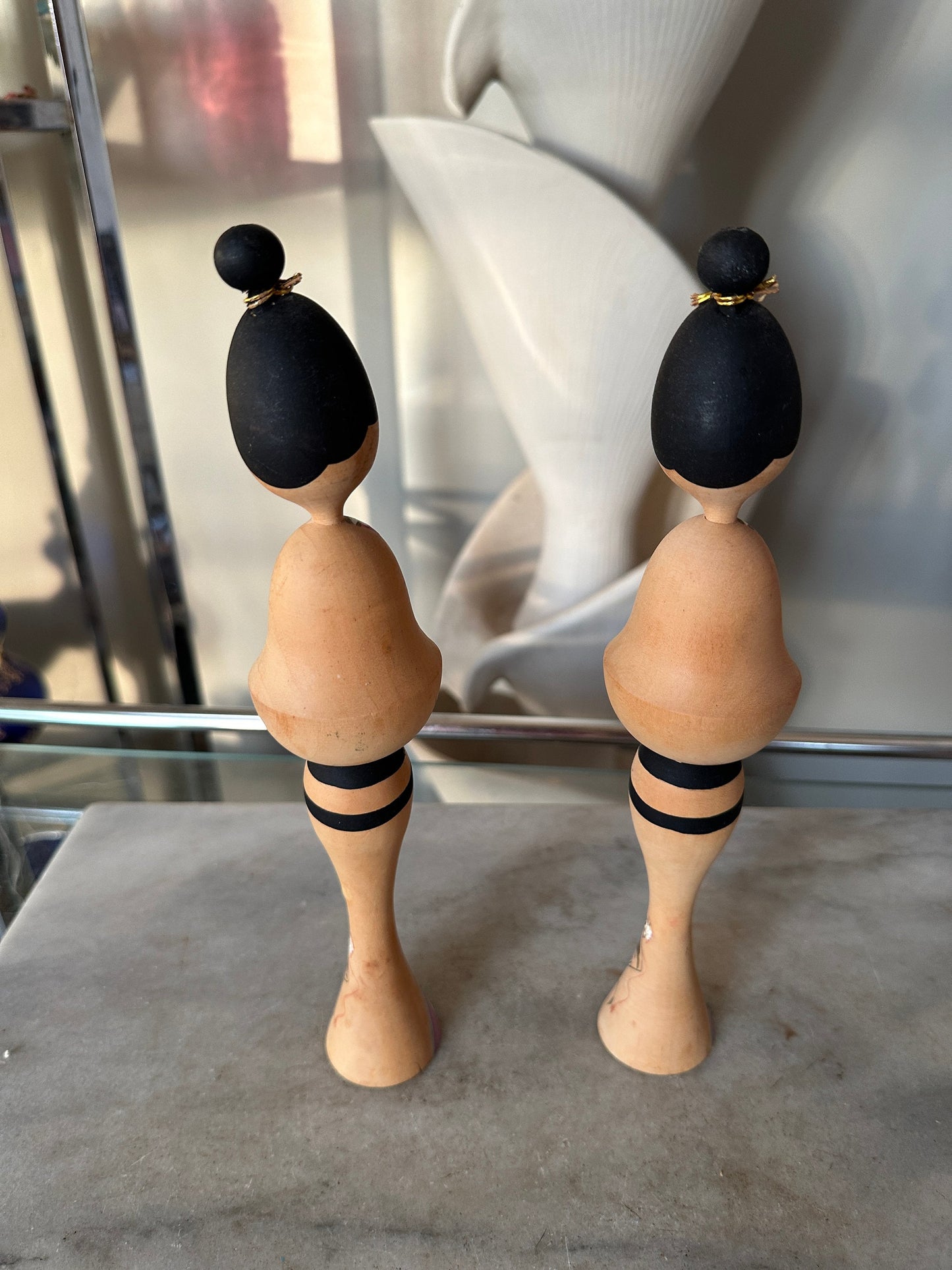 Vintage Kokeshi Figurine Wood Doll Japan Hand Painted With Bun Signed 9.75”