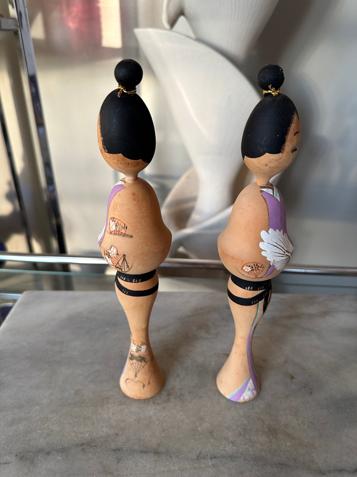 Vintage Kokeshi Figurine Wood Doll Japan Hand Painted With Bun Signed 9.75”