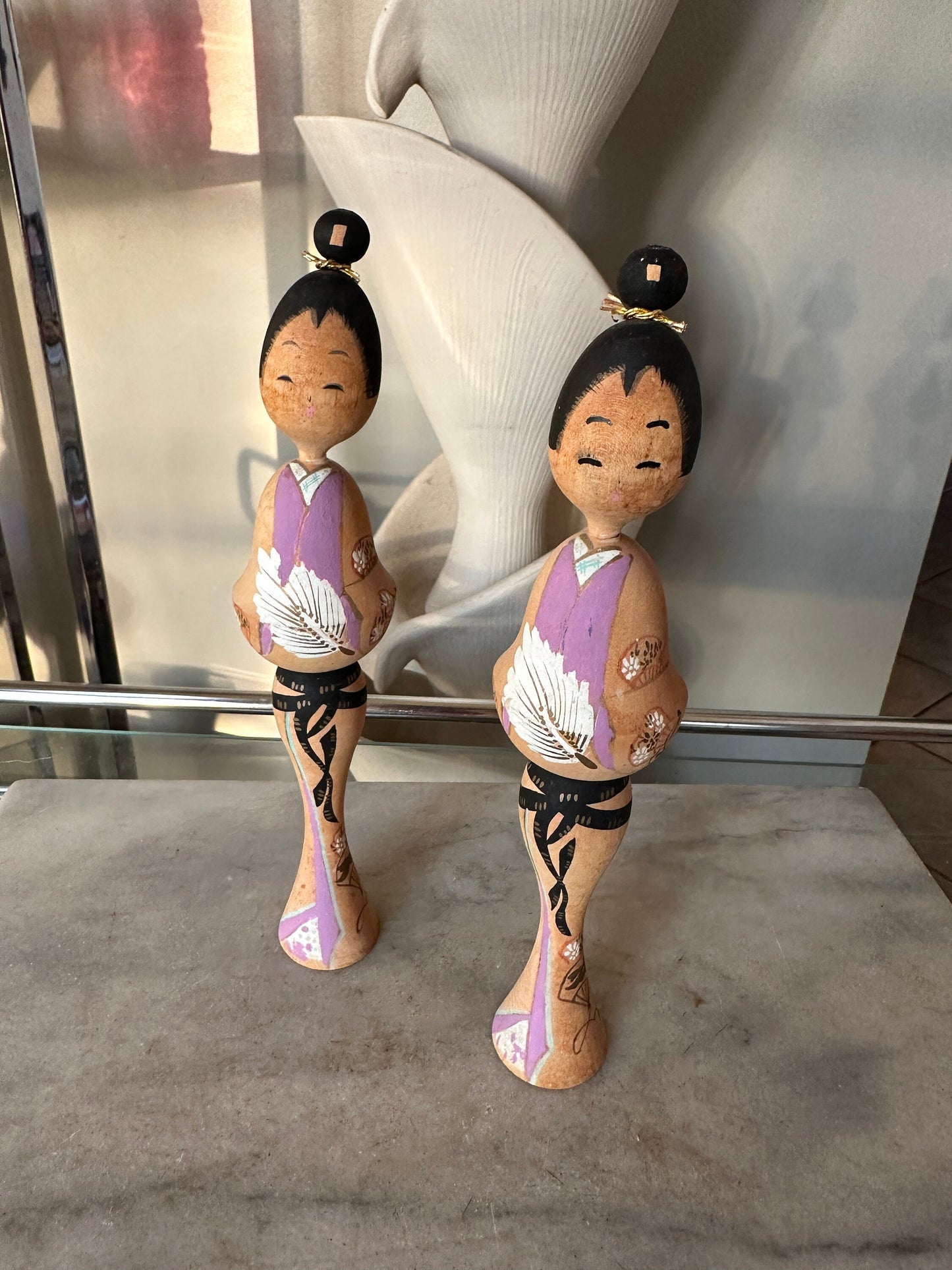 Vintage Kokeshi Figurine Wood Doll Japan Hand Painted With Bun Signed 9.75”