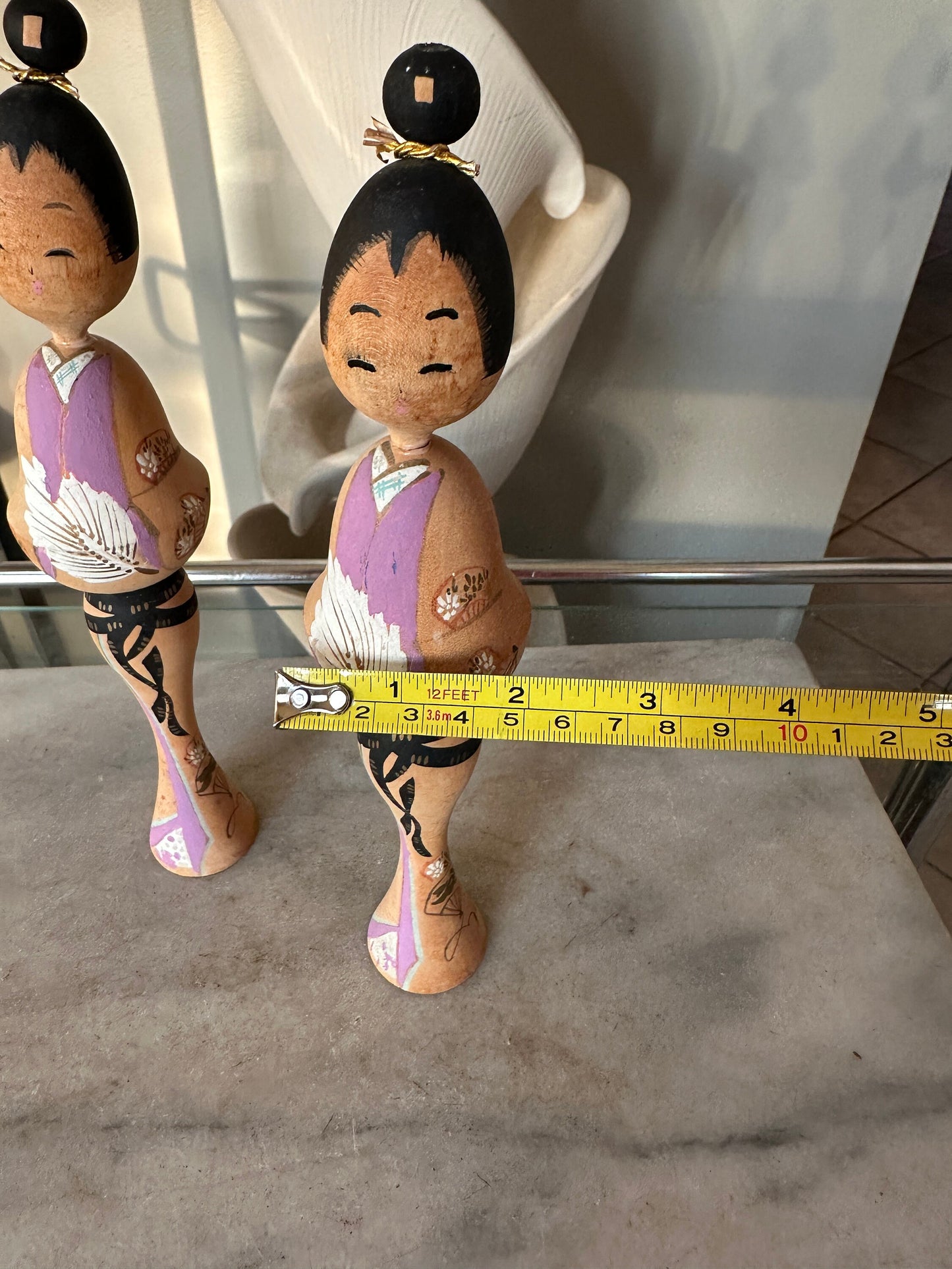Vintage Kokeshi Figurine Wood Doll Japan Hand Painted With Bun Signed 9.75”