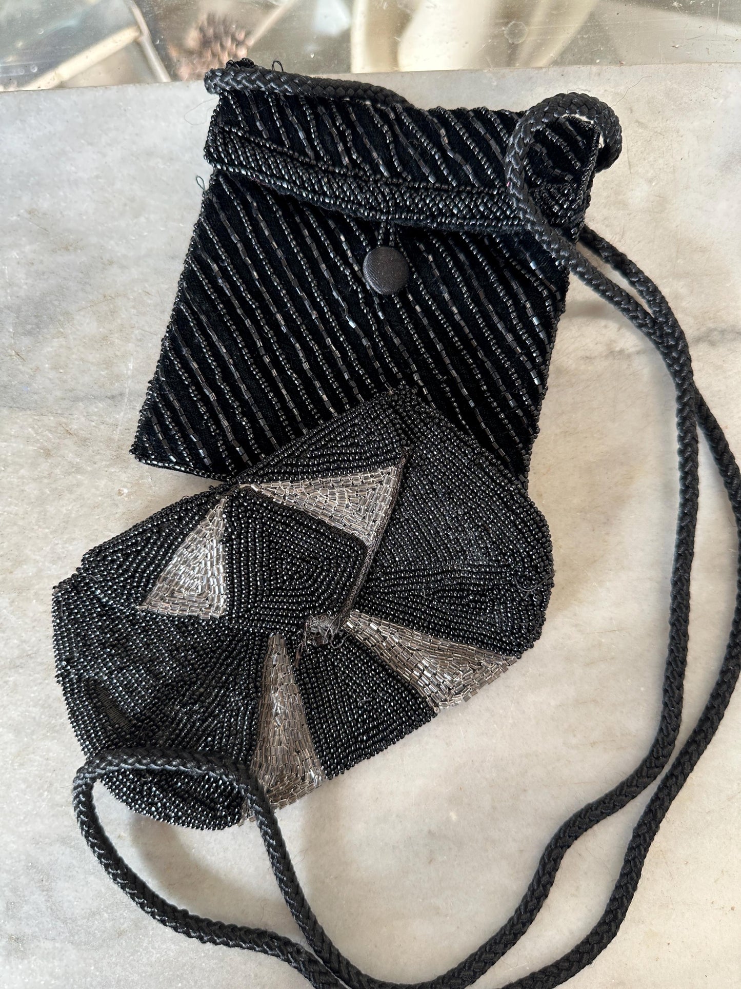 Set of Two Vintage Black Beaded Small Purses | Made In Belgium | Art Deco Style | Hand Beaded | PLEASE READ DESCRIPTION