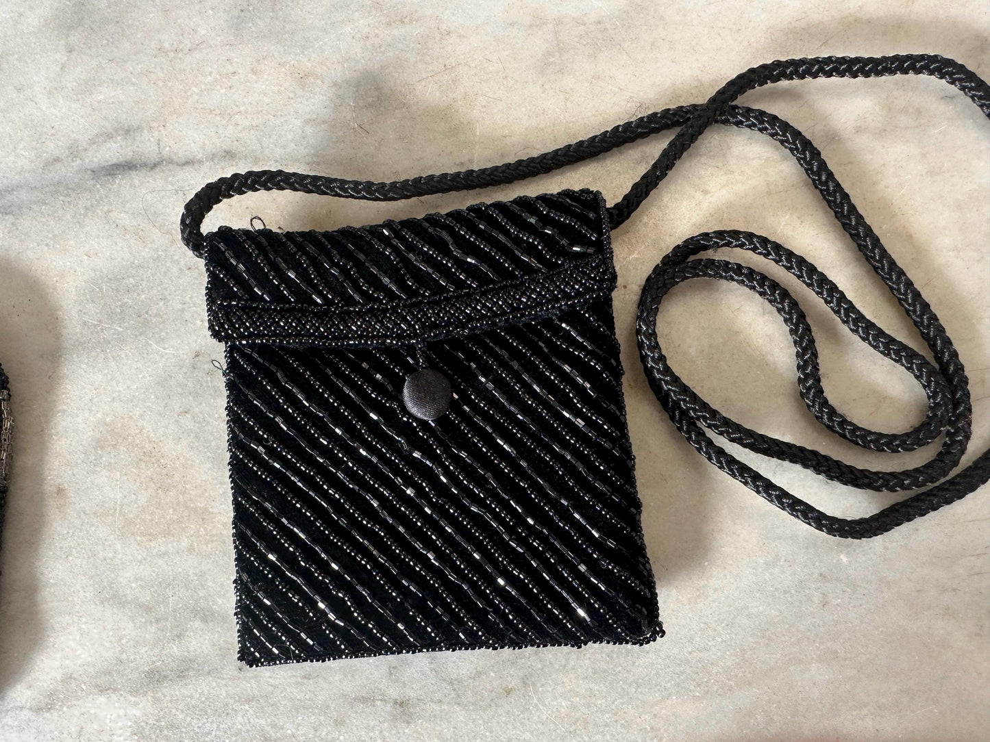Set of Two Vintage Black Beaded Small Purses | Made In Belgium | Art Deco Style | Hand Beaded | PLEASE READ DESCRIPTION