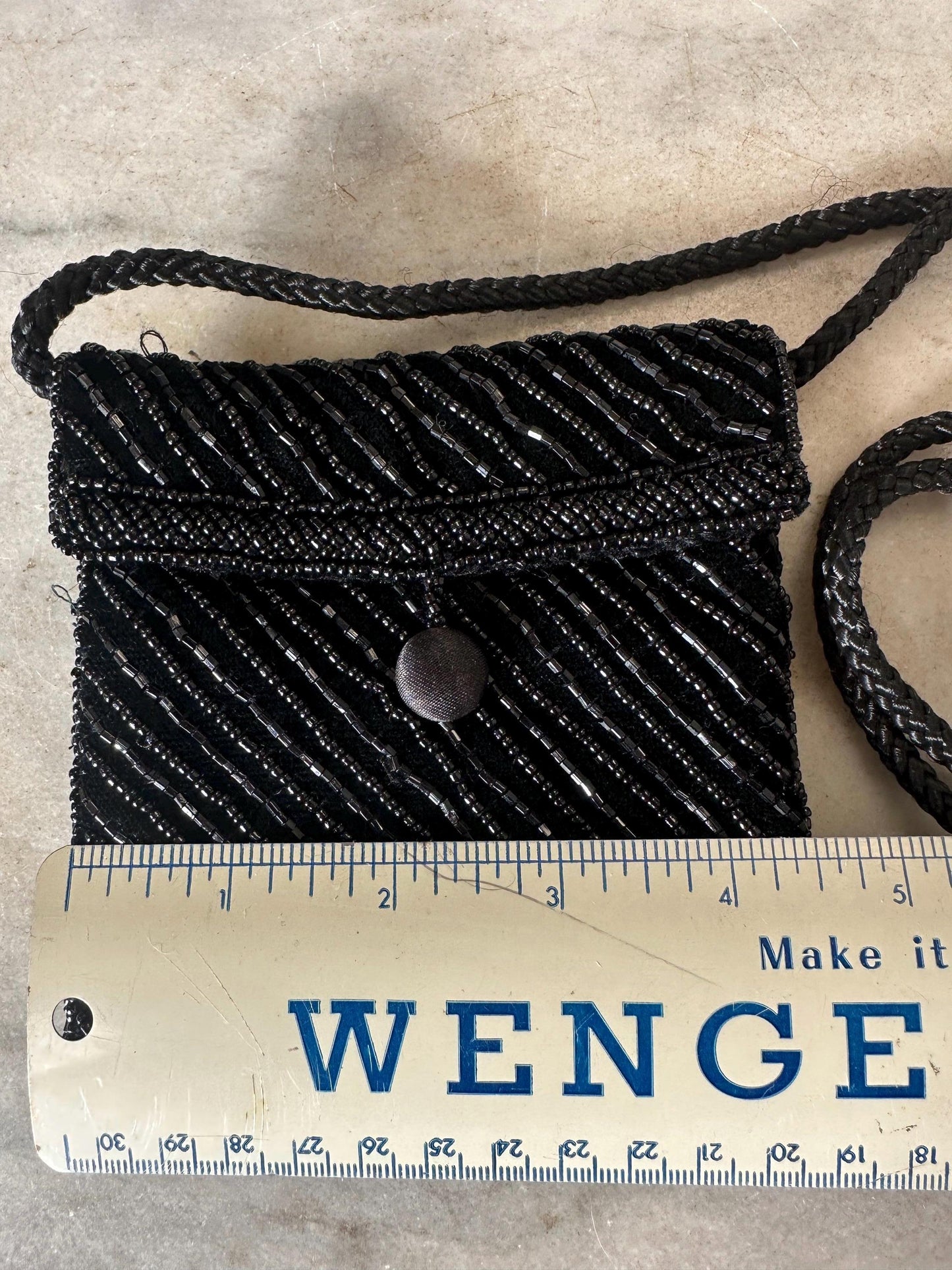 Set of Two Vintage Black Beaded Small Purses | Made In Belgium | Art Deco Style | Hand Beaded | PLEASE READ DESCRIPTION