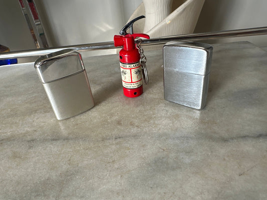Set of 3 VTG Lighters | 1960s | Ronson Vintage Chrkme and Brushed Aluminum Lighter | Mustang  Lighter (Japan) Fire Extinguisher Lighter