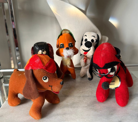 Vintage Assortment of 5 Kitschy Plush Dog Fous from the 1960s