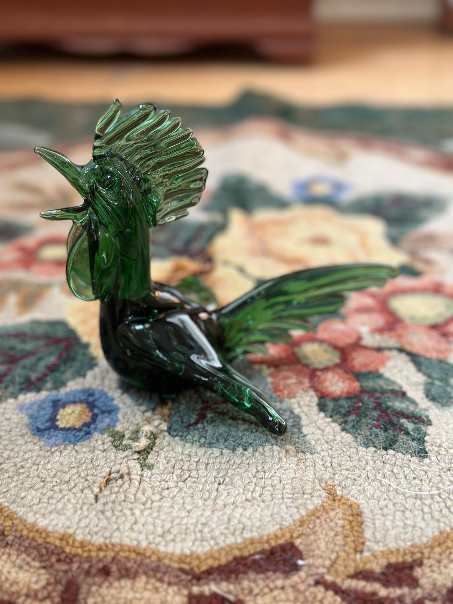 Mid Century Modern Art Glass Roadrunner Figurjne | 1960s Glass Pheasant Bird Roadrunner Green