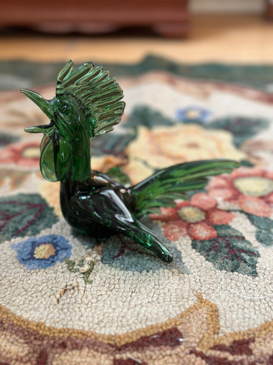 Mid Century Modern Art Glass Roadrunner Figurjne | 1960s Glass Pheasant Bird Roadrunner Green