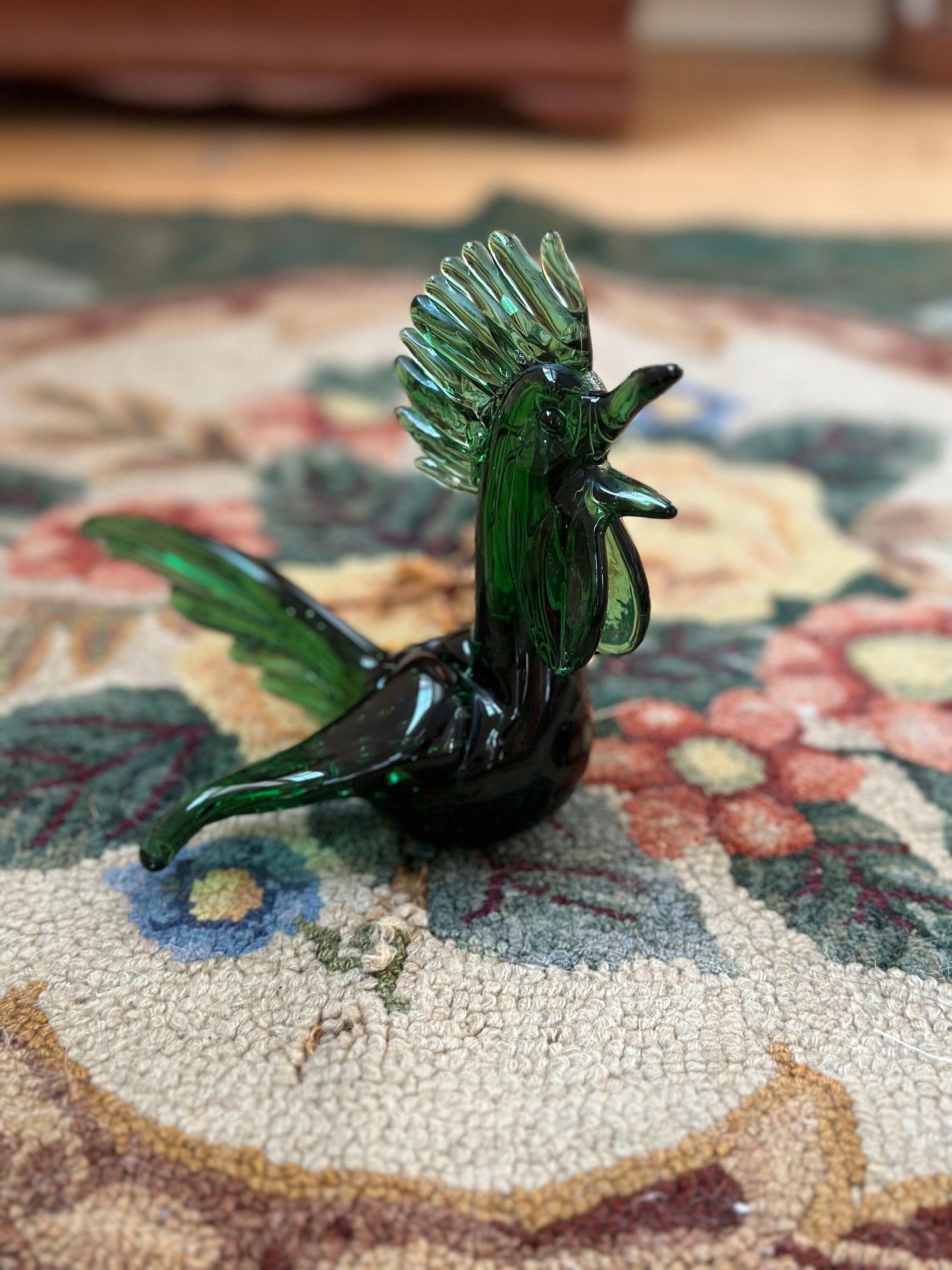 Mid Century Modern Art Glass Roadrunner Figurjne | 1960s Glass Pheasant Bird Roadrunner Green