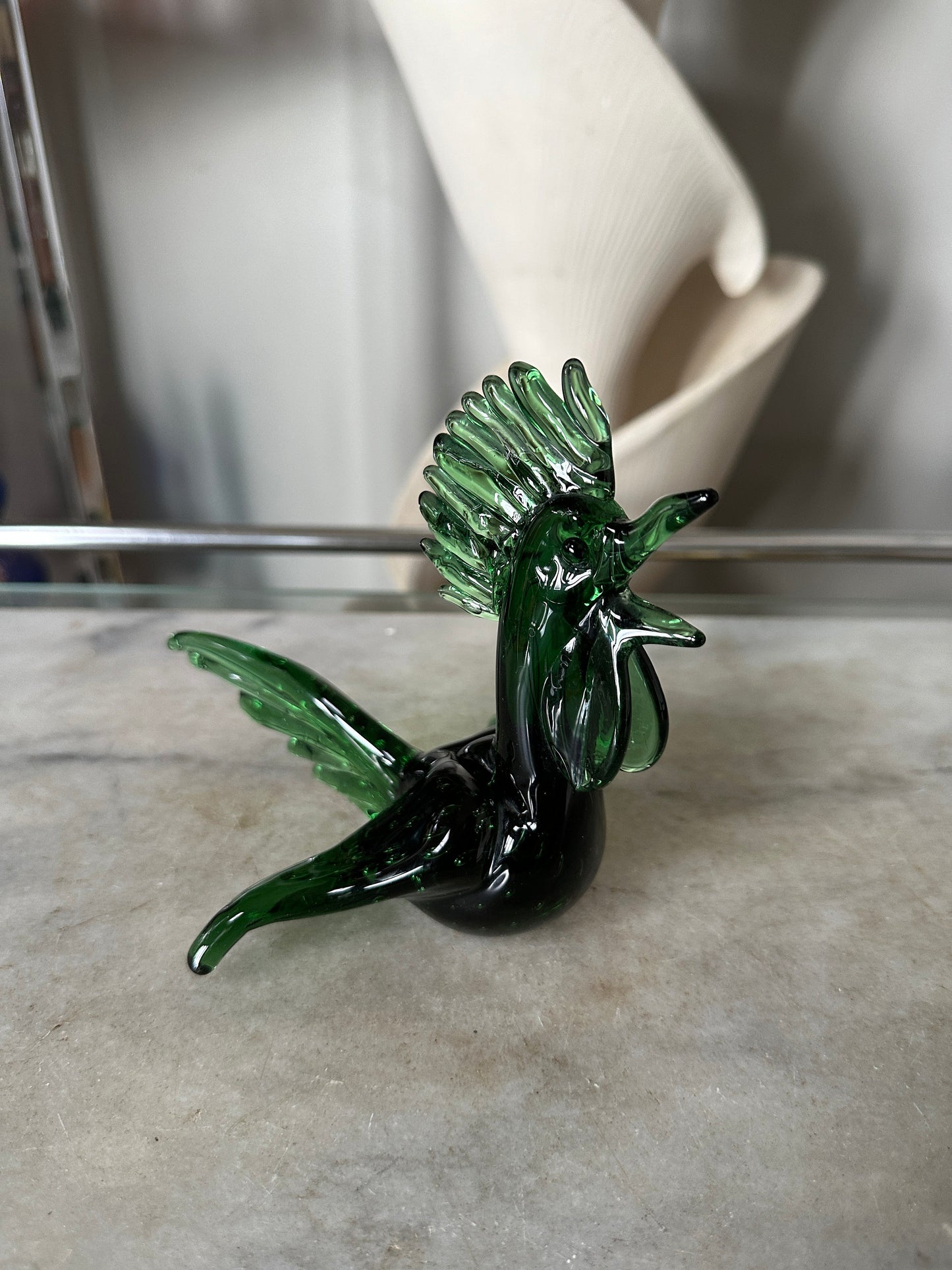 Mid Century Modern Art Glass Roadrunner Figurjne | 1960s Glass Pheasant Bird Roadrunner Green