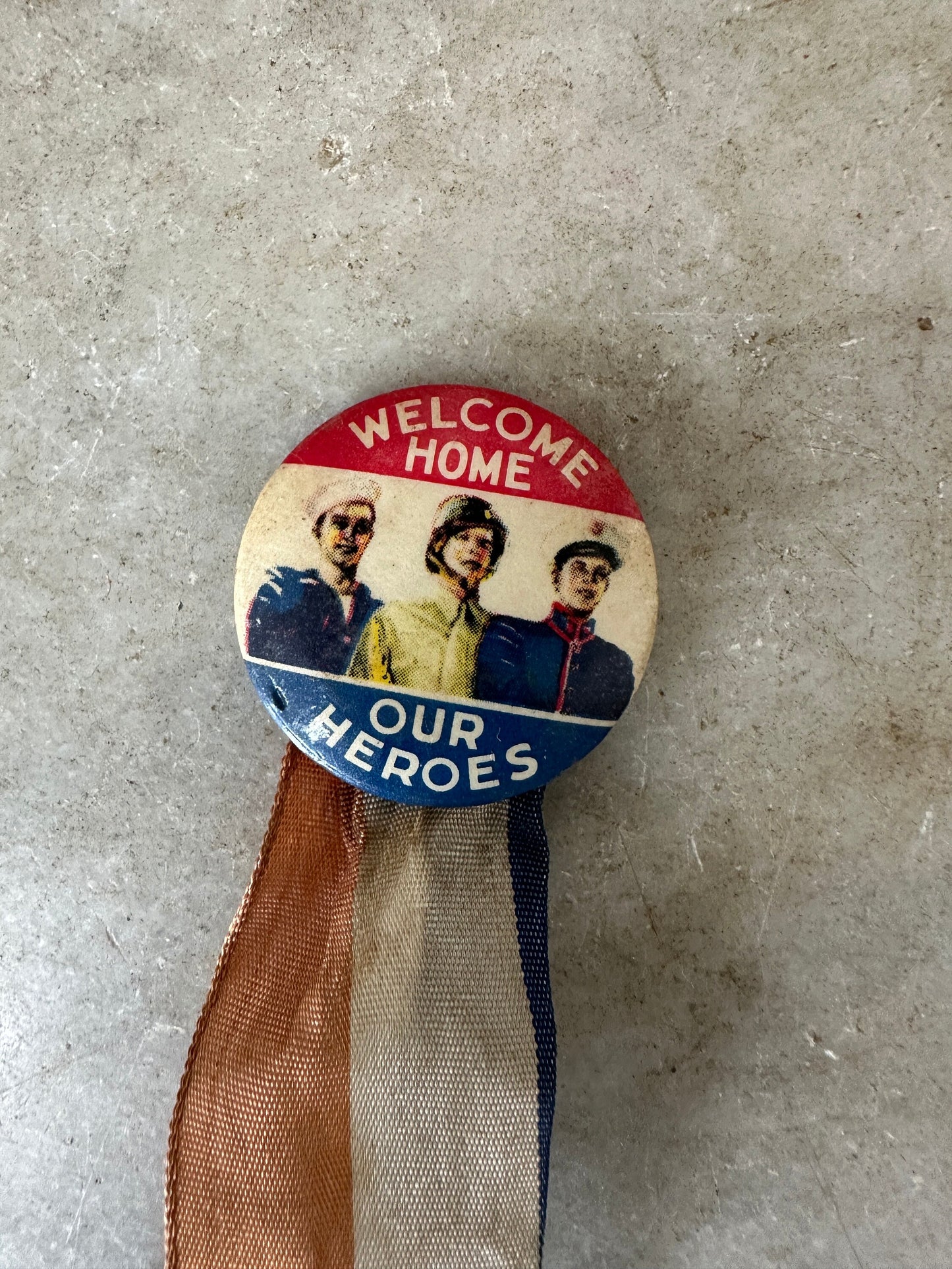 Vintage WW2 Welcome Home Our Heroes Pin | World War 2 Pinback with Ribbon