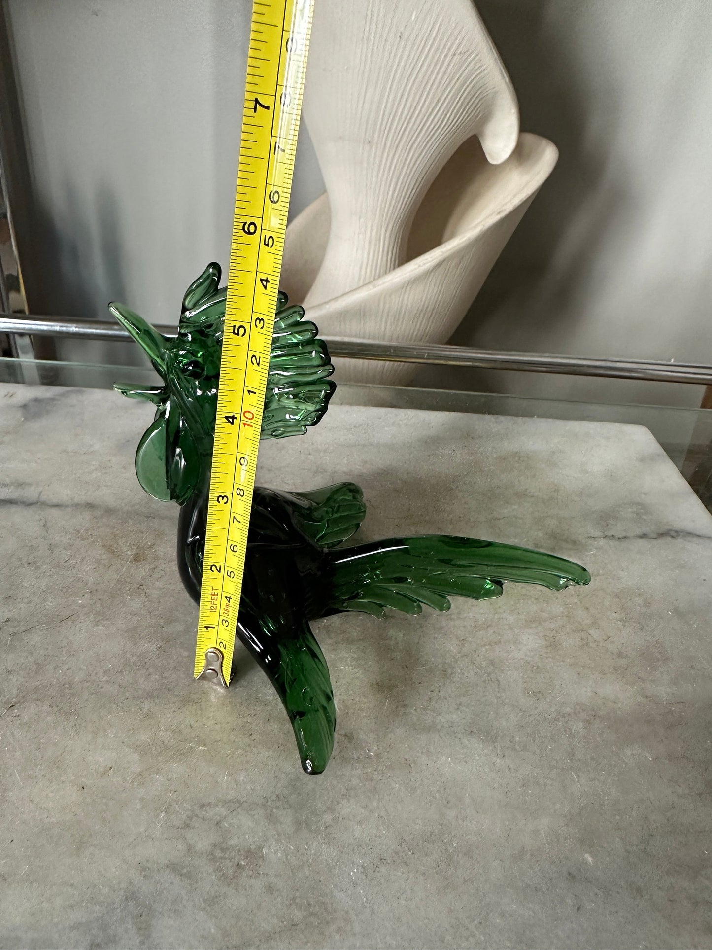 Mid Century Modern Art Glass Roadrunner Figurjne | 1960s Glass Pheasant Bird Roadrunner Green