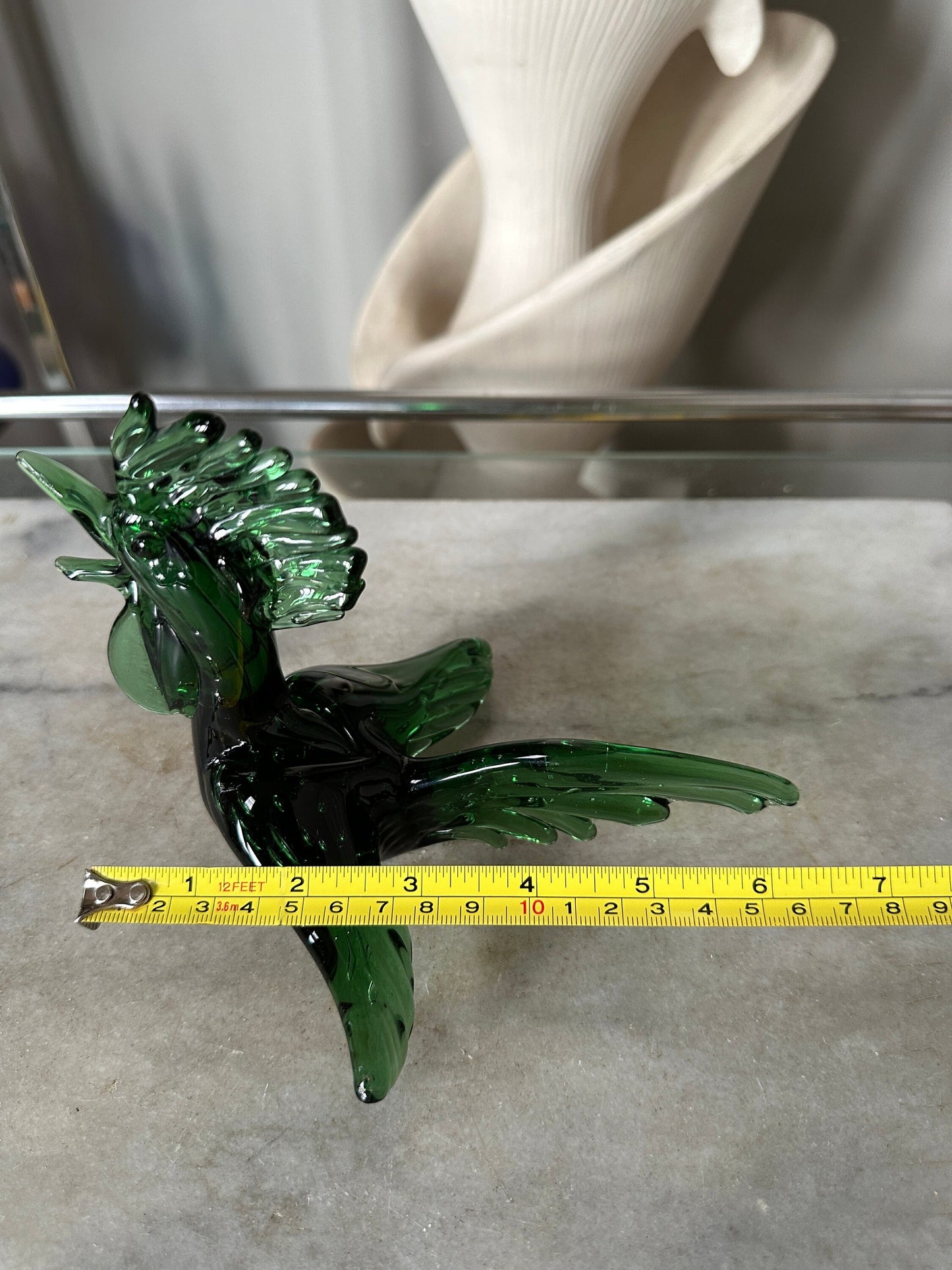 Mid Century Modern Art Glass Roadrunner Figurjne | 1960s Glass Pheasant Bird Roadrunner Green