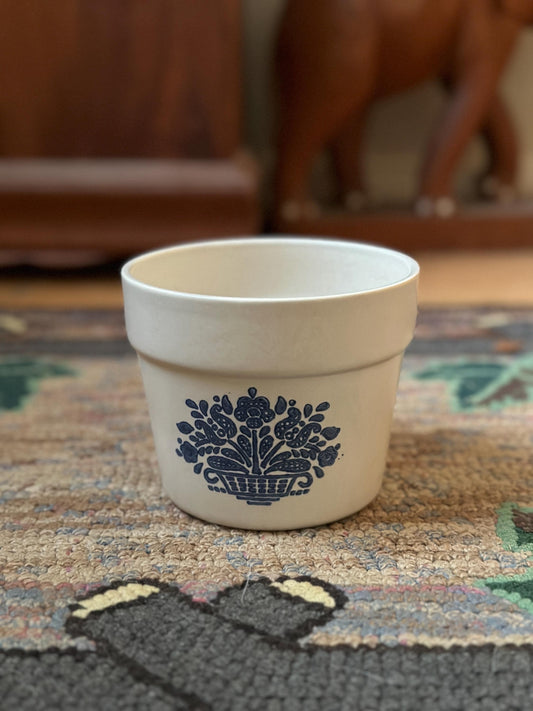 Vintage Pfaltzgraff Ftda 1982 Blue Flower Pot Off White Stoneware