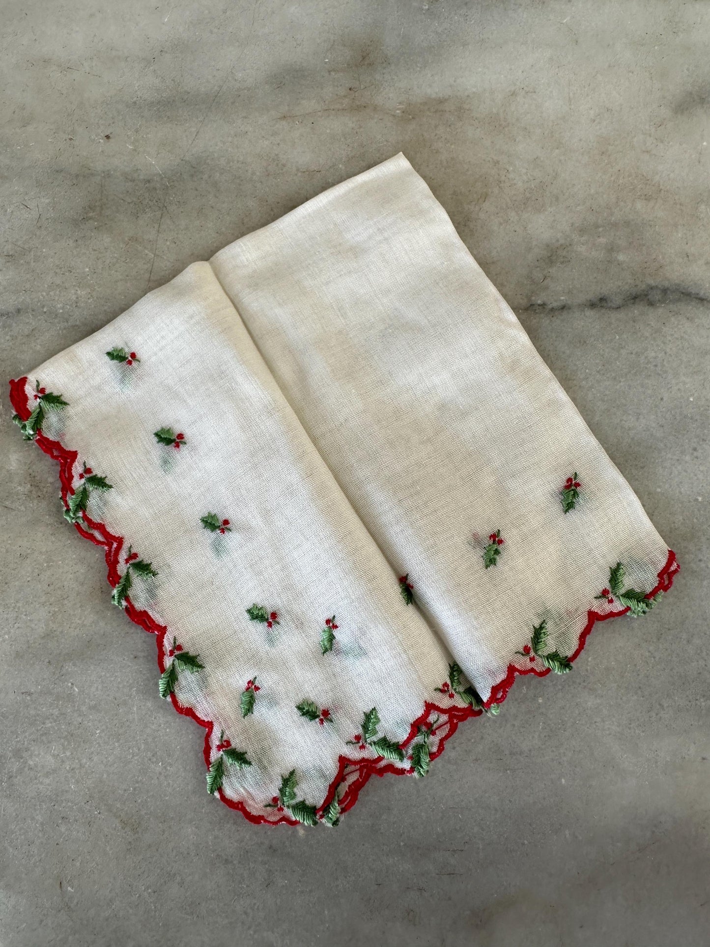 5 Vintage Shabby Chic embroidered Hankies - Gorgeous Ivory and White and Christmas  Hankies - Vintage Bridal Wedding Hankie