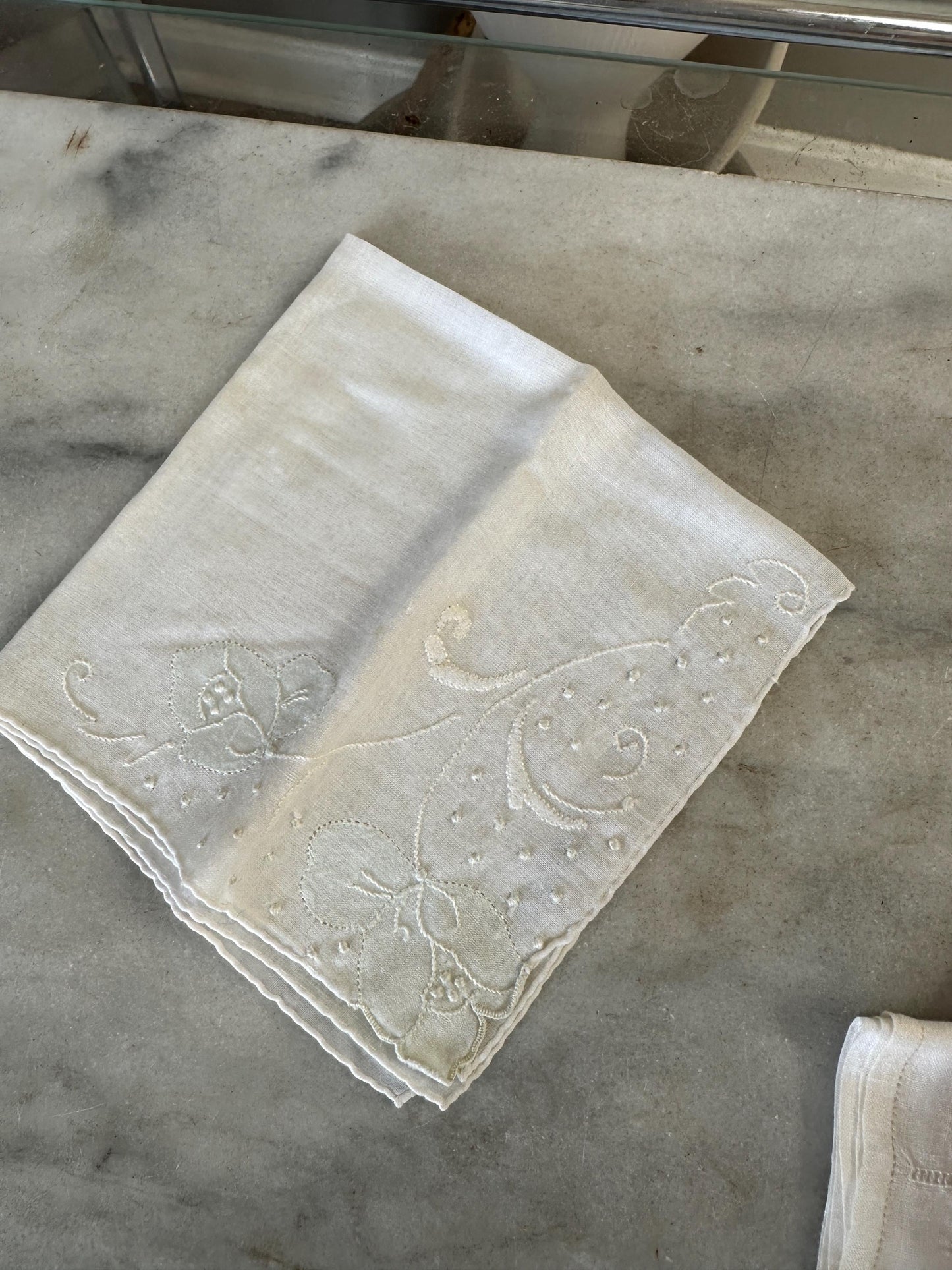 5 Vintage Shabby Chic embroidered Hankies - Gorgeous Ivory and White and Christmas  Hankies - Vintage Bridal Wedding Hankie