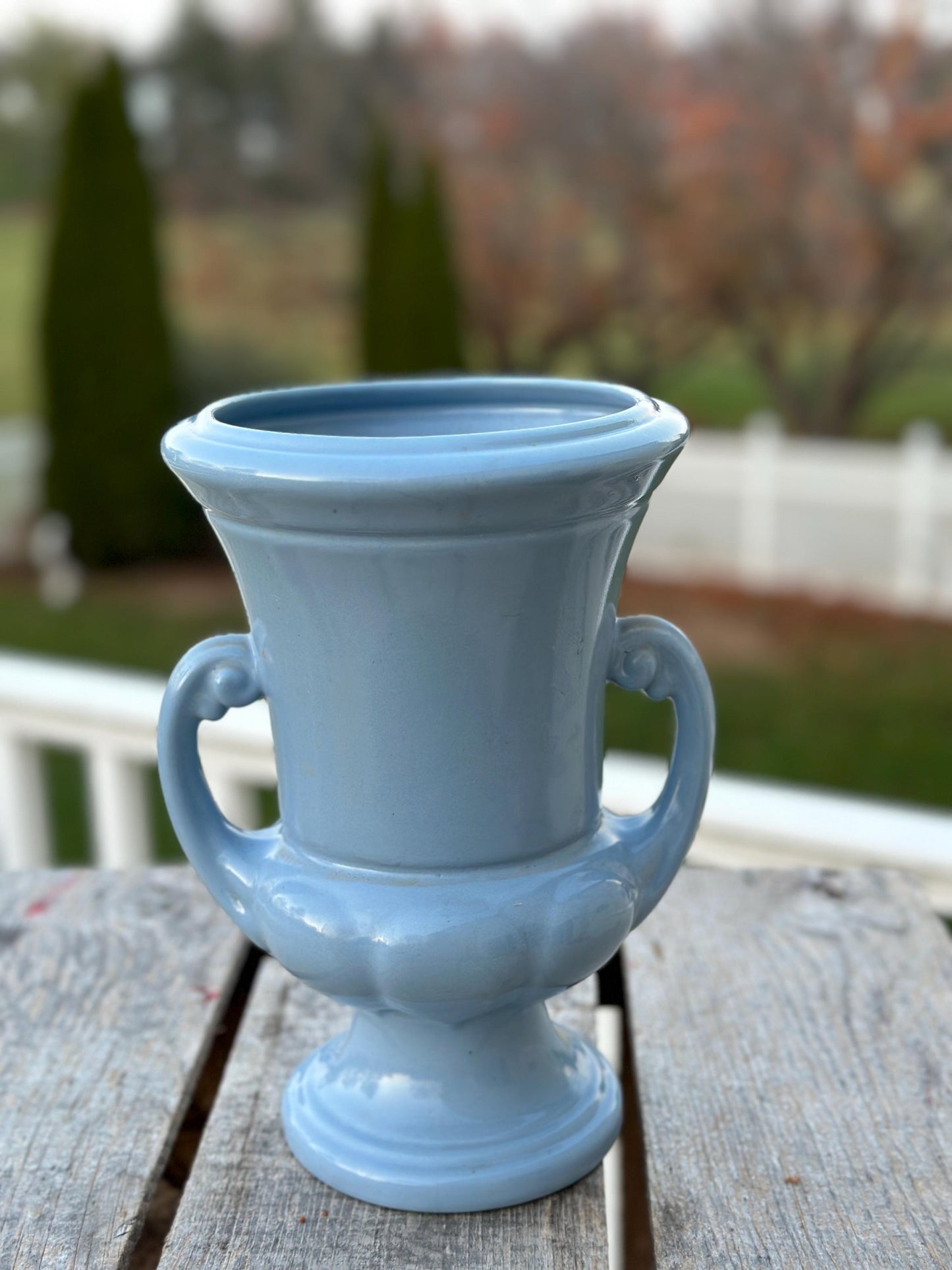 Abingdon Pottery Vase Planter Sky Blue Art Deco #101 9 1/2" Tall