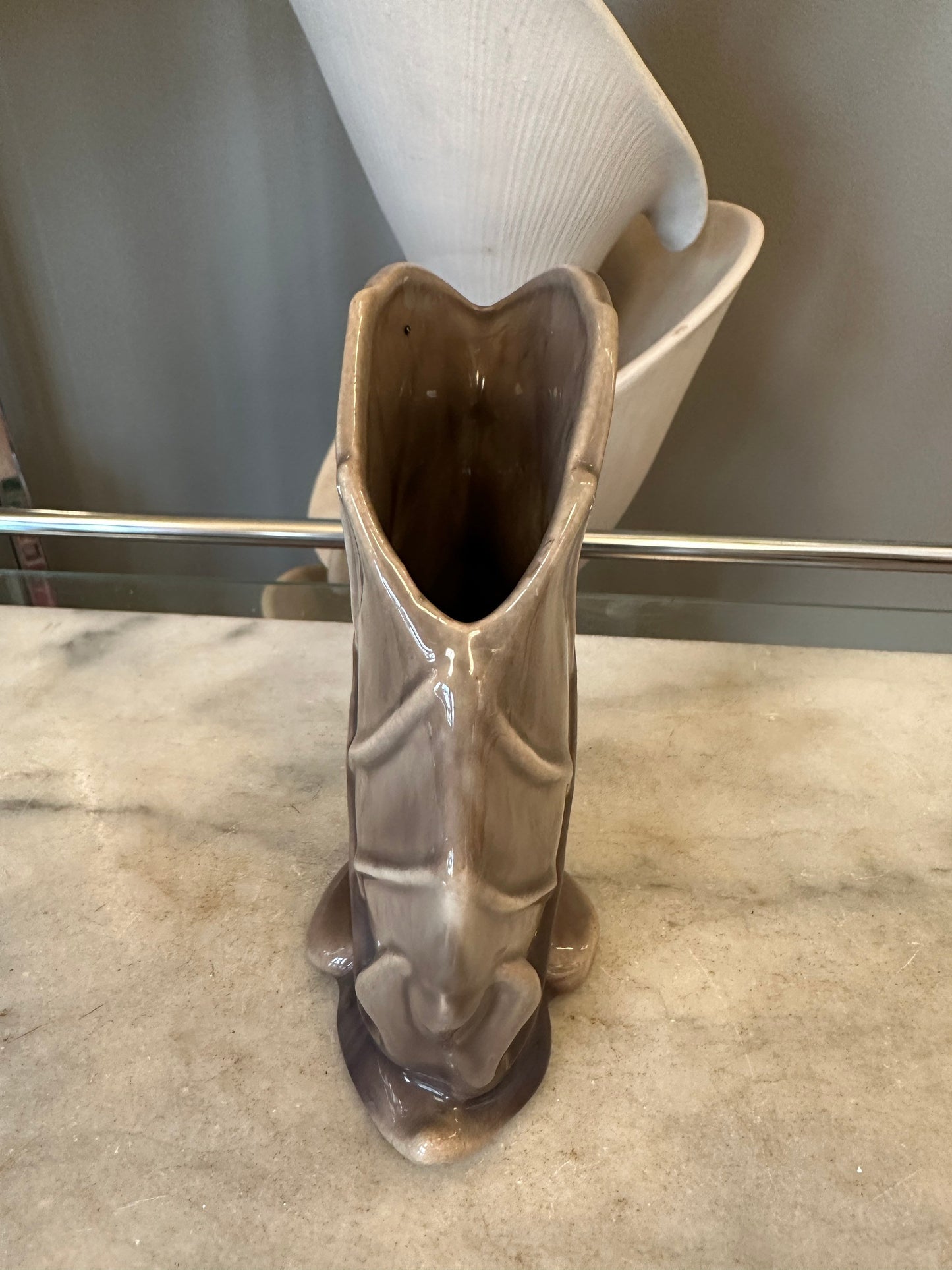 Vintage Haeger Brown Ceramic Leaf Shaped Vase MCM small bud vase | Flul Haeger Sticker Present