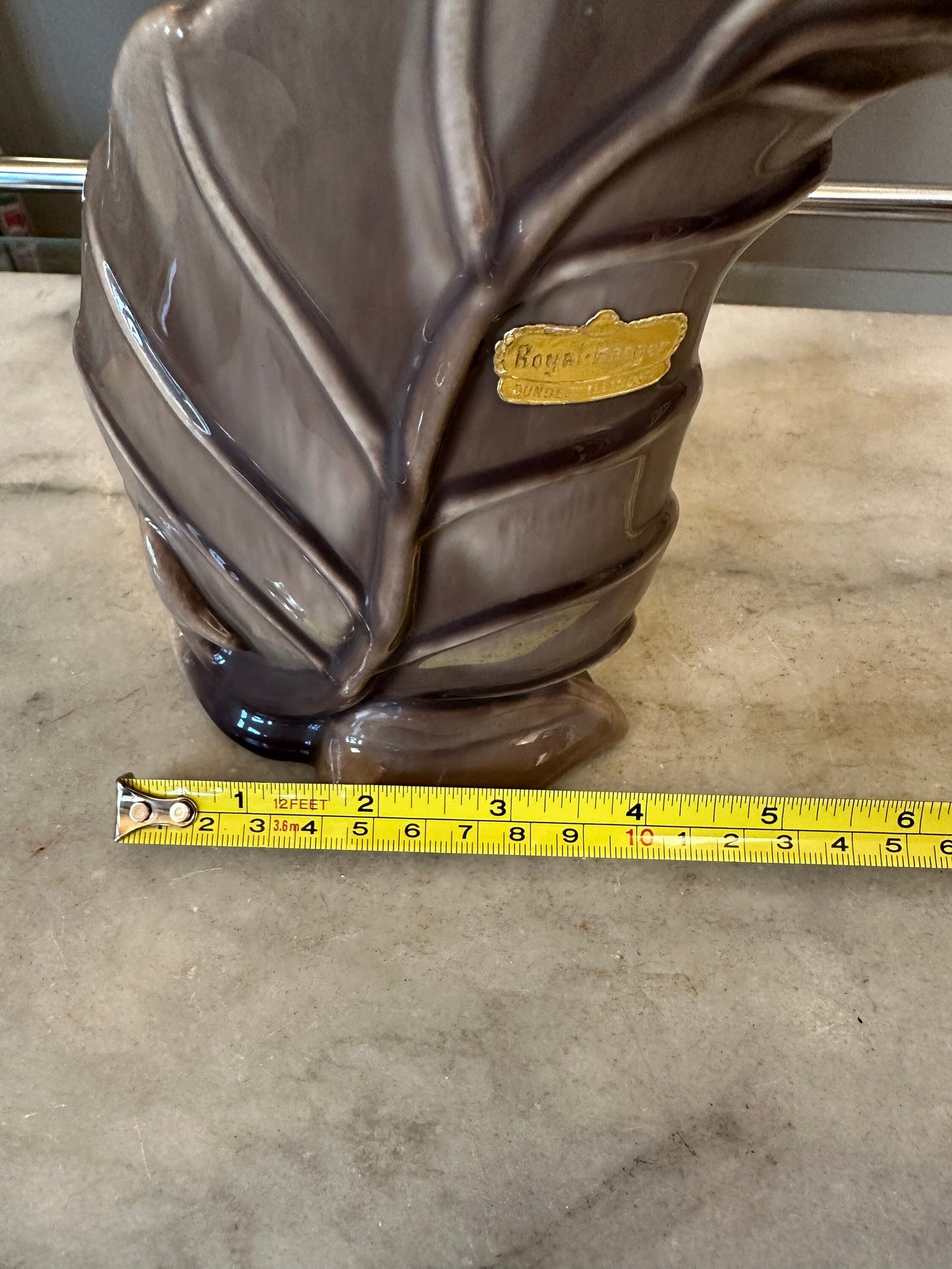 Vintage Haeger Brown Ceramic Leaf Shaped Vase MCM small bud vase | Flul Haeger Sticker Present