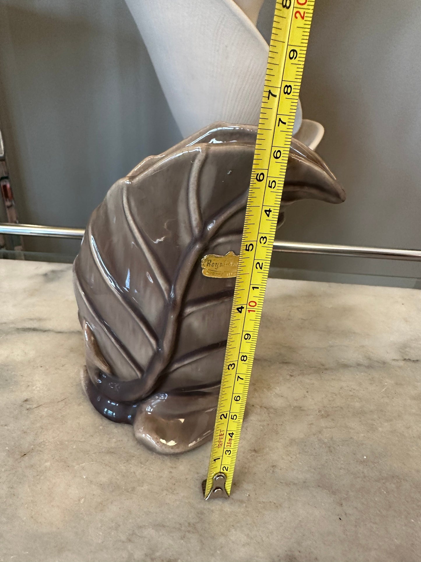 Vintage Haeger Brown Ceramic Leaf Shaped Vase MCM small bud vase | Flul Haeger Sticker Present