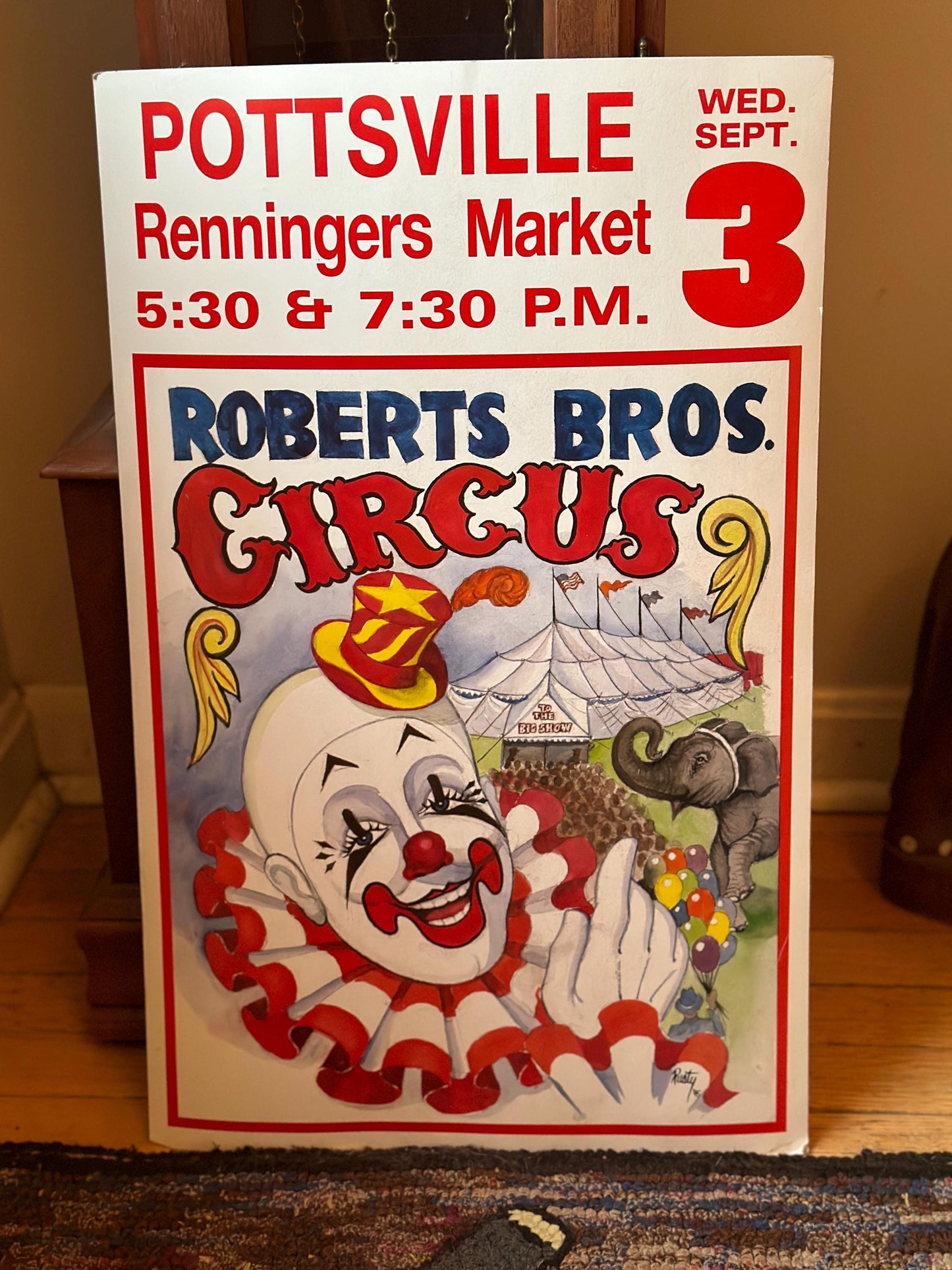 Vtg ROBERTS Bros CIRCUS Poster 1990s Pottsville,PA 14” X 22”