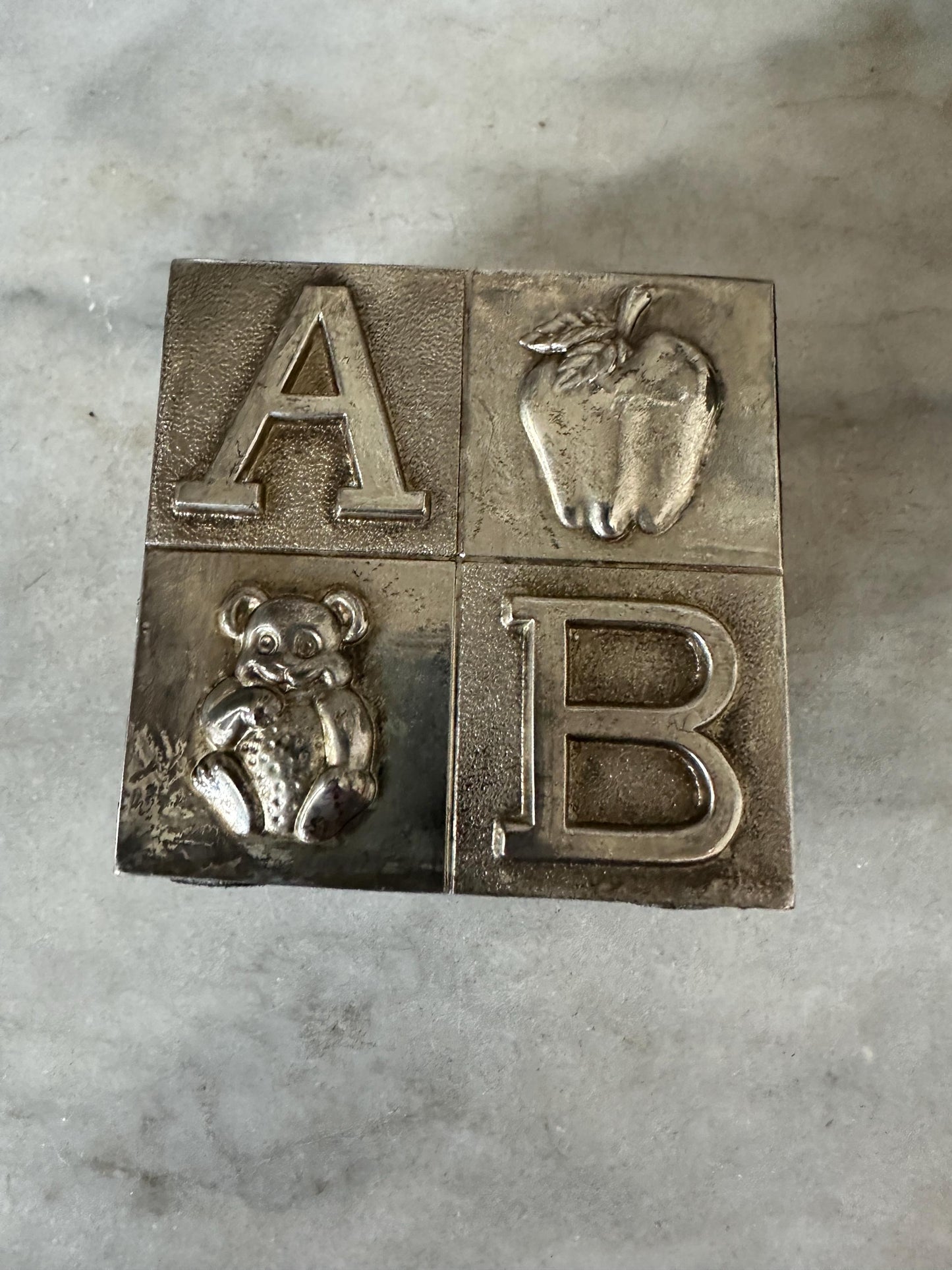 Vintage 80s Silver Plated Metal Coin Savings Bank for Children ABC Retro Heavy Collectible Baby Shower Gift