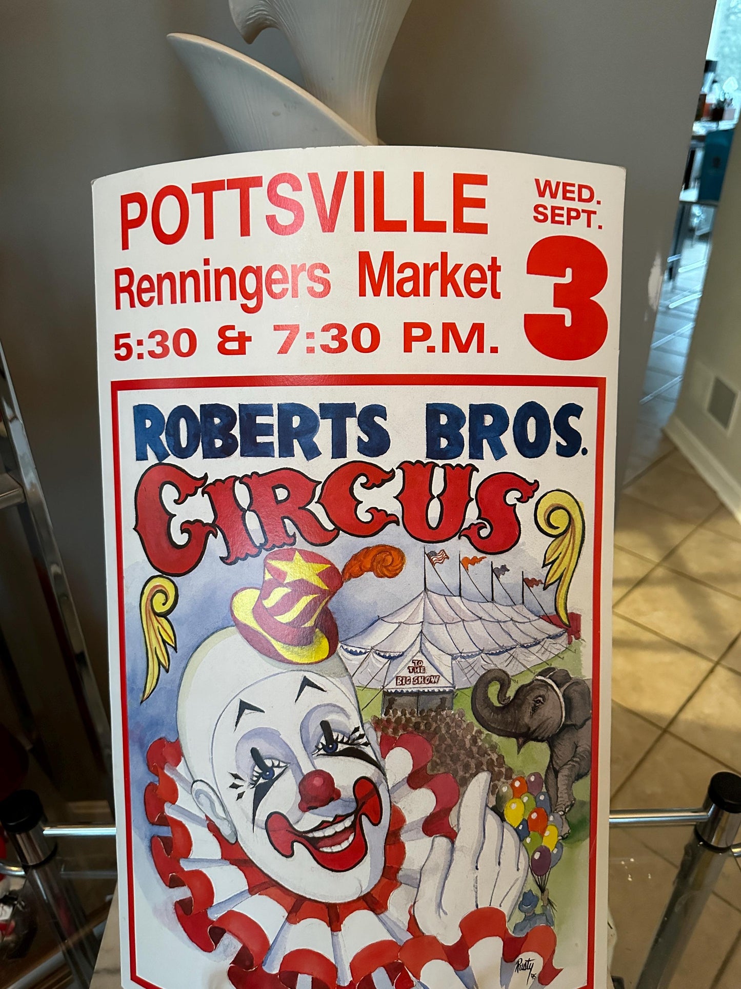 Vtg ROBERTS Bros CIRCUS Poster 1990s Pottsville,PA 14” X 22”