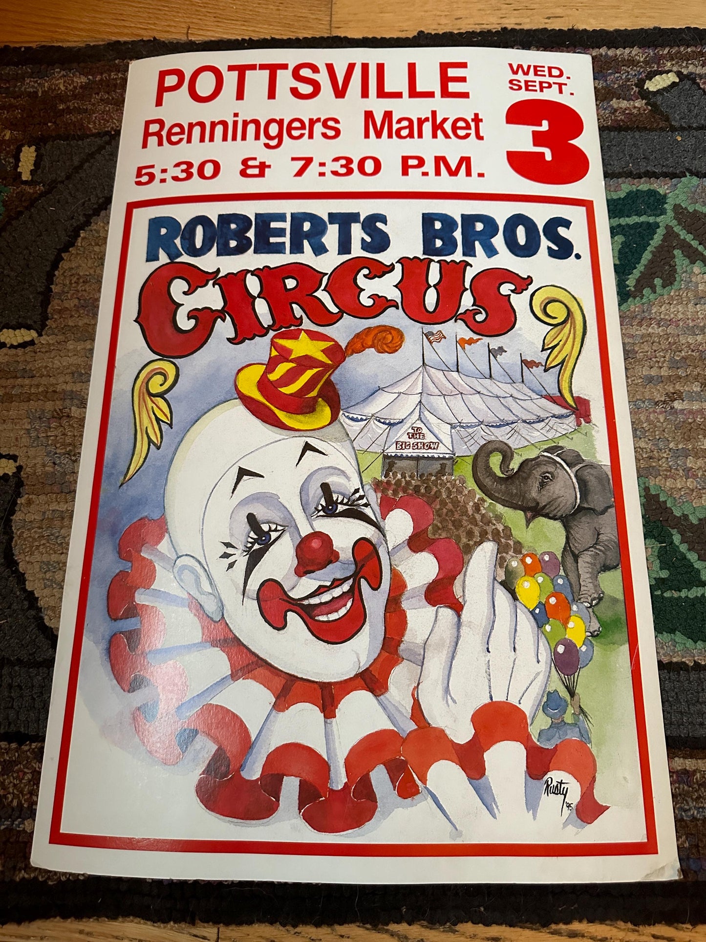 Vtg ROBERTS Bros CIRCUS Poster 1990s Pottsville,PA 14” X 22”