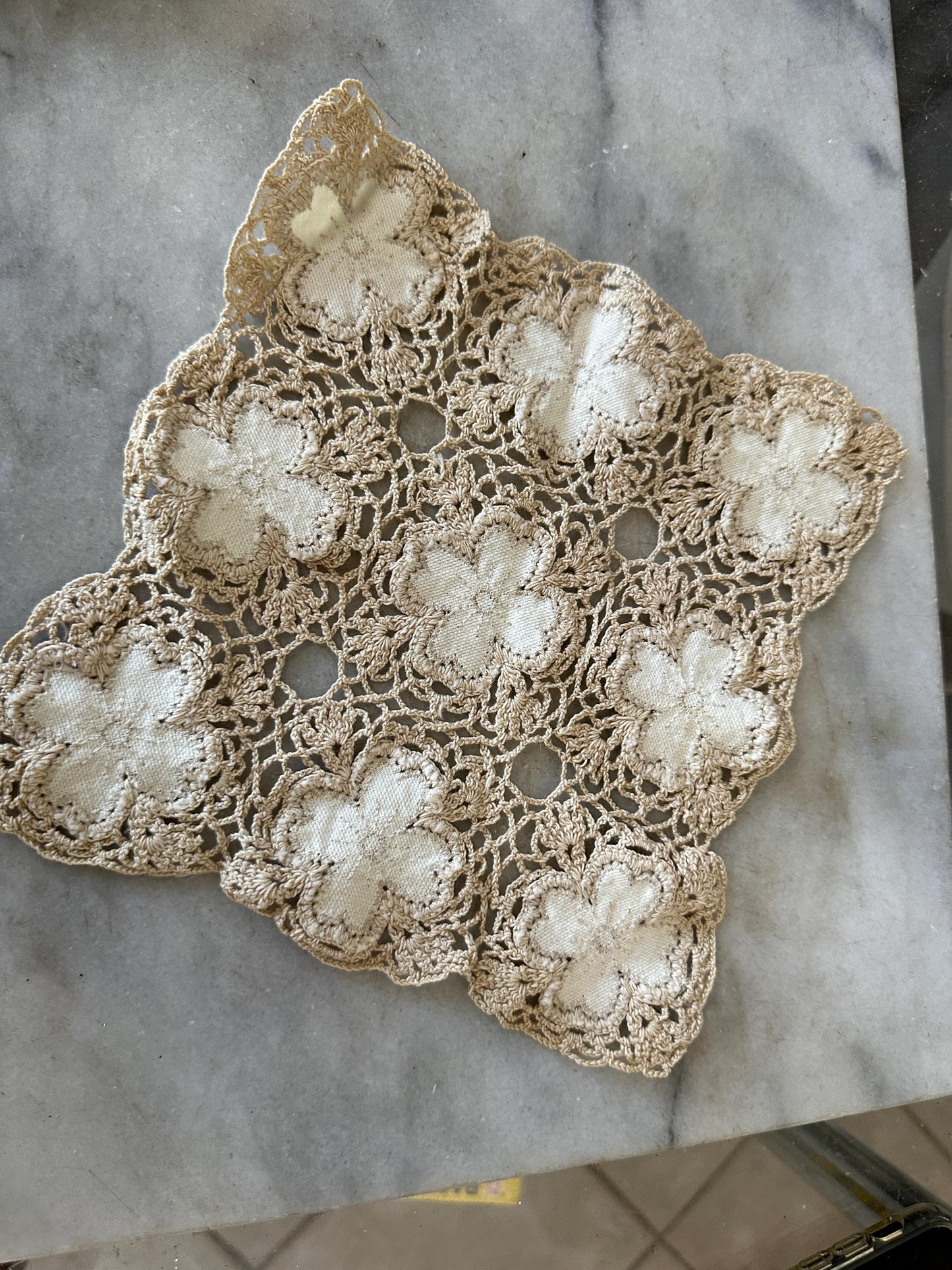 6 Vintage Shabby Chic Variety of Hankies -  Flowers in Ivory, Tan, Brown and Yellow Floral  and Crocheted  Hankies - Vintage Hankies