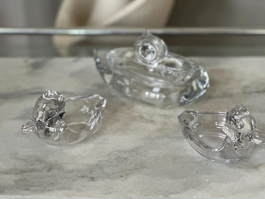 Vintage Duck glass cigarette box and two (2) matching ashtrays | MCM Art Glass Duck Dish and Ashtrays | Mid Centurg Modern Decor