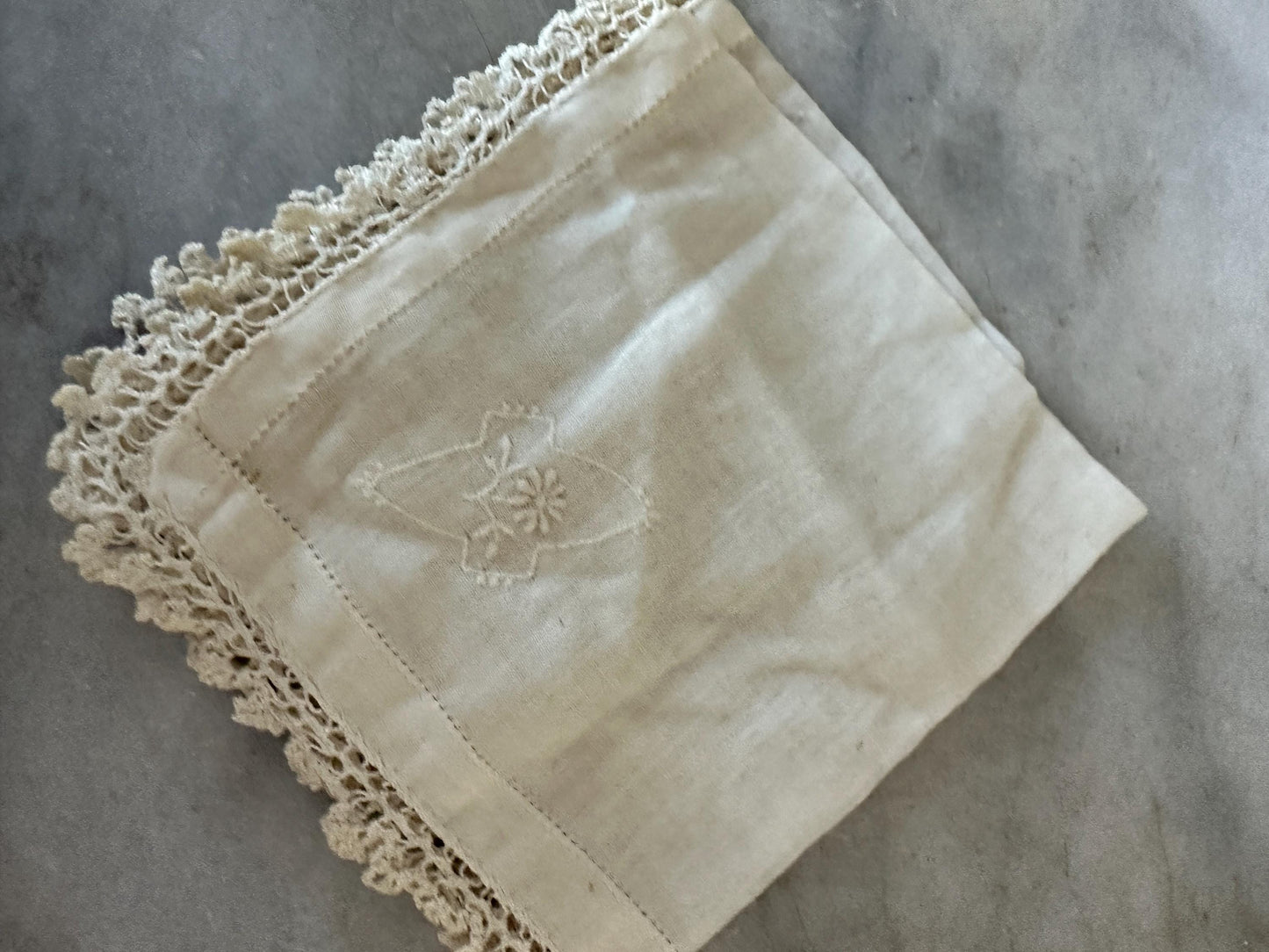 6 Vintage Shabby Chic Variety of Hankies -  Flowers in Ivory, Tan, Brown and Yellow Floral  and Crocheted  Hankies - Vintage Hankies