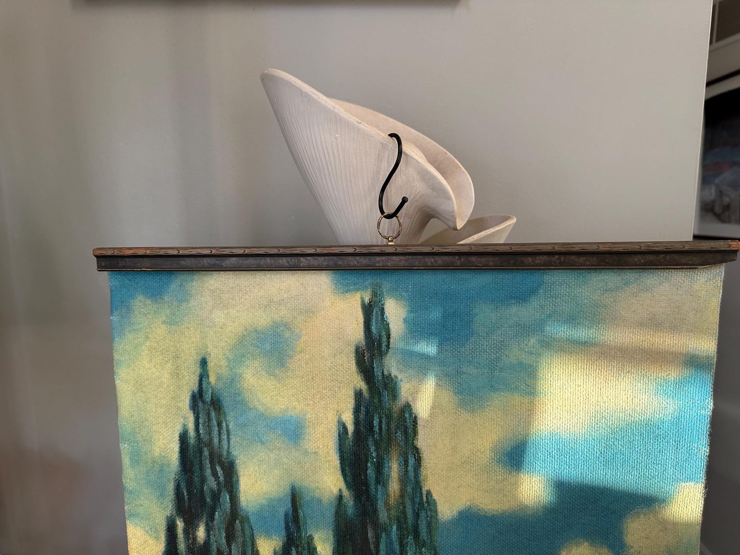 Vintage Hand Painted Canvas Wall Hanging | 1970s | Hand Painted Landscape Canvas Wall Art | Swan and Water Scene