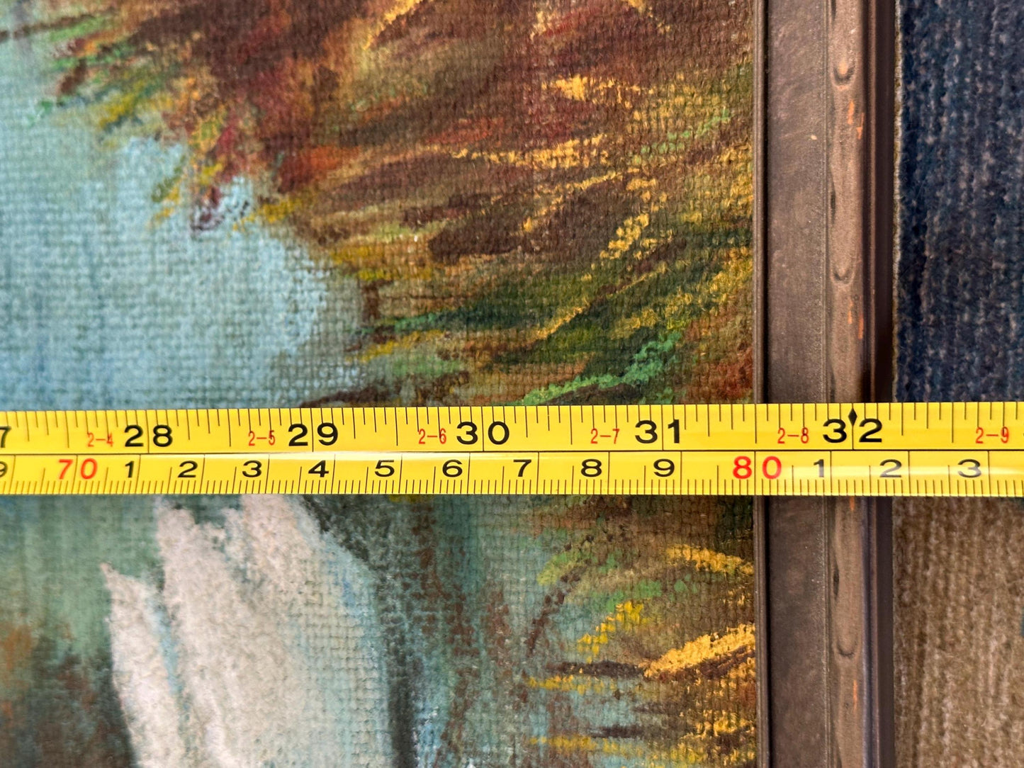 Vintage Hand Painted Canvas Wall Hanging | 1970s | Hand Painted Landscape Canvas Wall Art | Swan and Water Scene