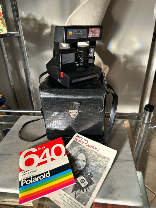Polaroid 640 Land Camera | Polaroid Rainbow | Square Instant Camera with Faux Crock Case and Instruction Books