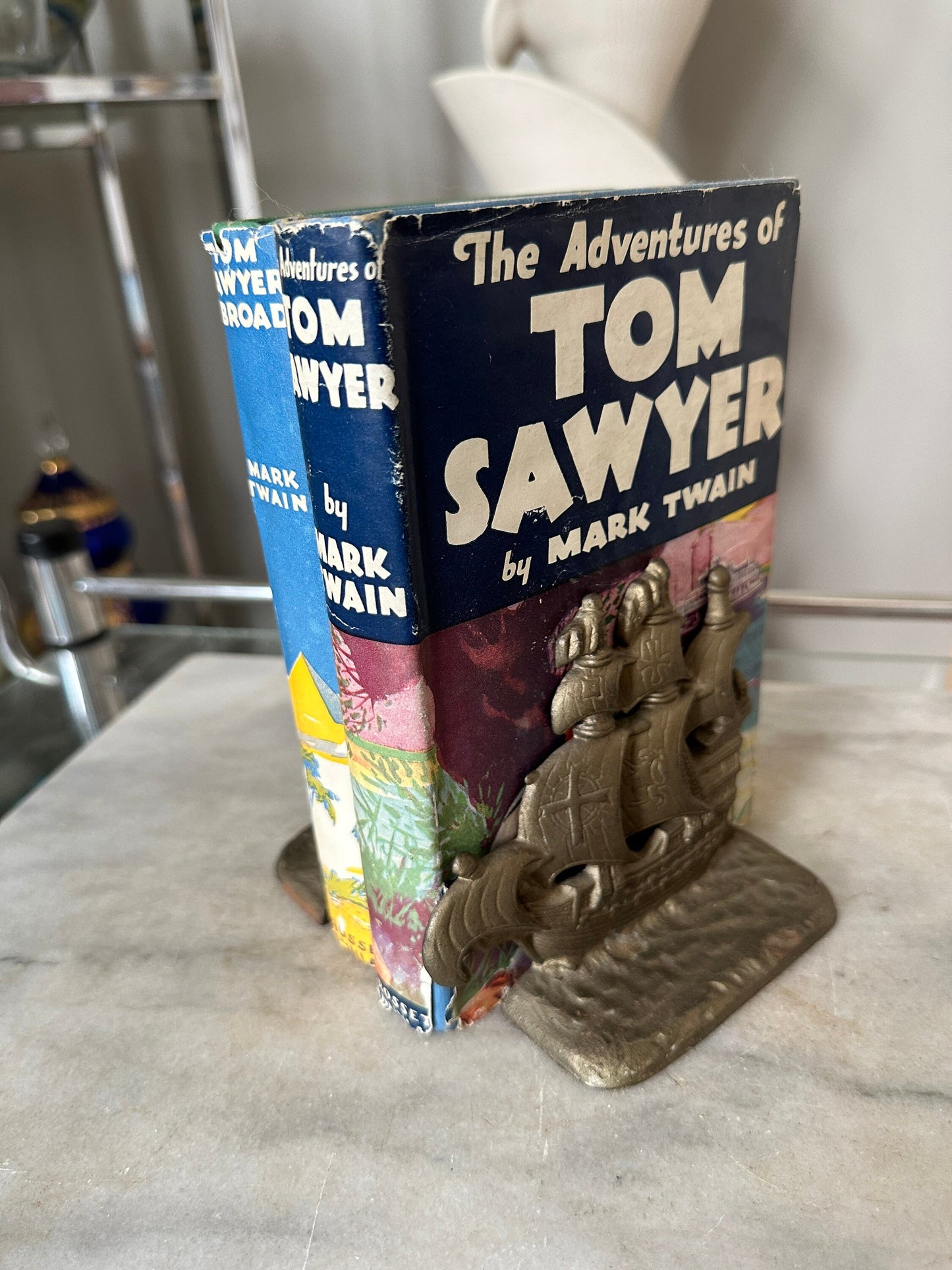 Vintage Cast Metal Pirate Galleon 128 Copyright Cast Metal (Aluminum) Bookends / Door Stops