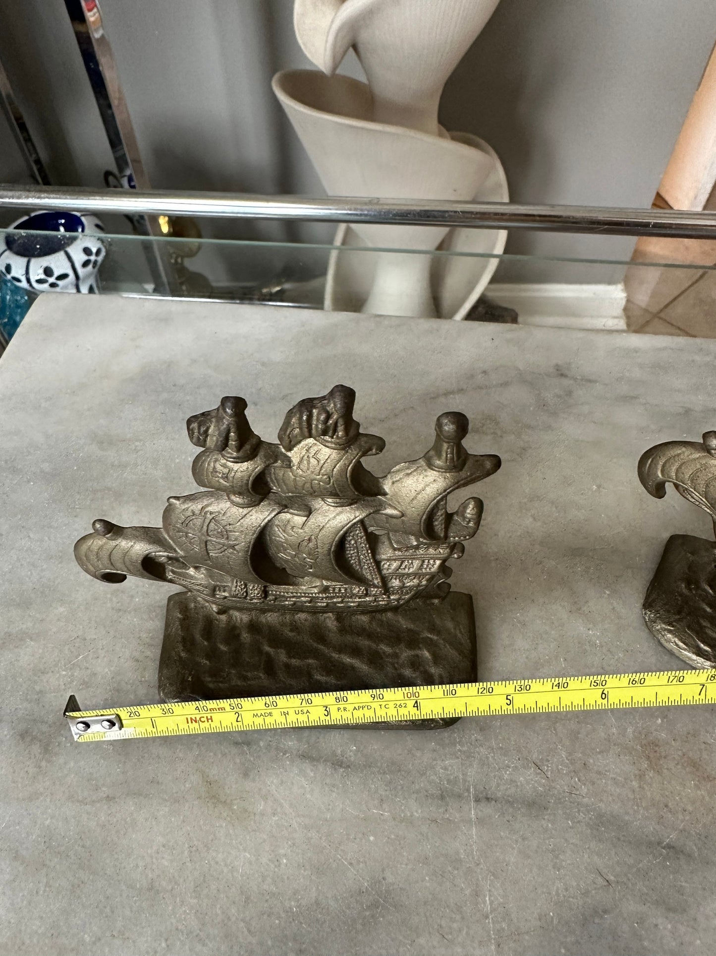 Vintage Cast Metal Pirate Galleon 128 Copyright Cast Metal (Aluminum) Bookends / Door Stops