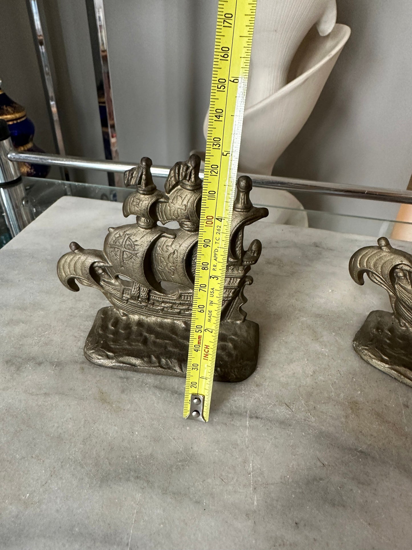 Vintage Cast Metal Pirate Galleon 128 Copyright Cast Metal (Aluminum) Bookends / Door Stops