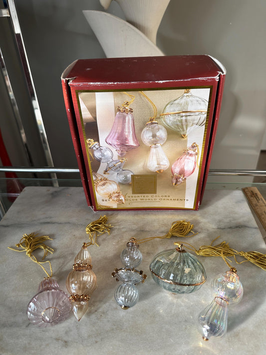 Lenox Christmas Old World Ornaments Set of 5 Crystal Assorted Colors Gold Tassel in Original Box