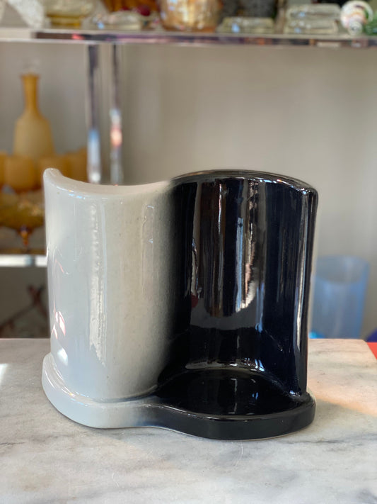 Vintage Ceramic TV Lamp, Black White Ombre, Mid Century Modern Accent
