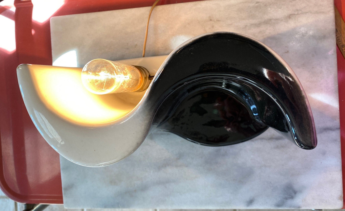 Vintage Ceramic TV Lamp, Black White Ombre, Mid Century Modern Accent