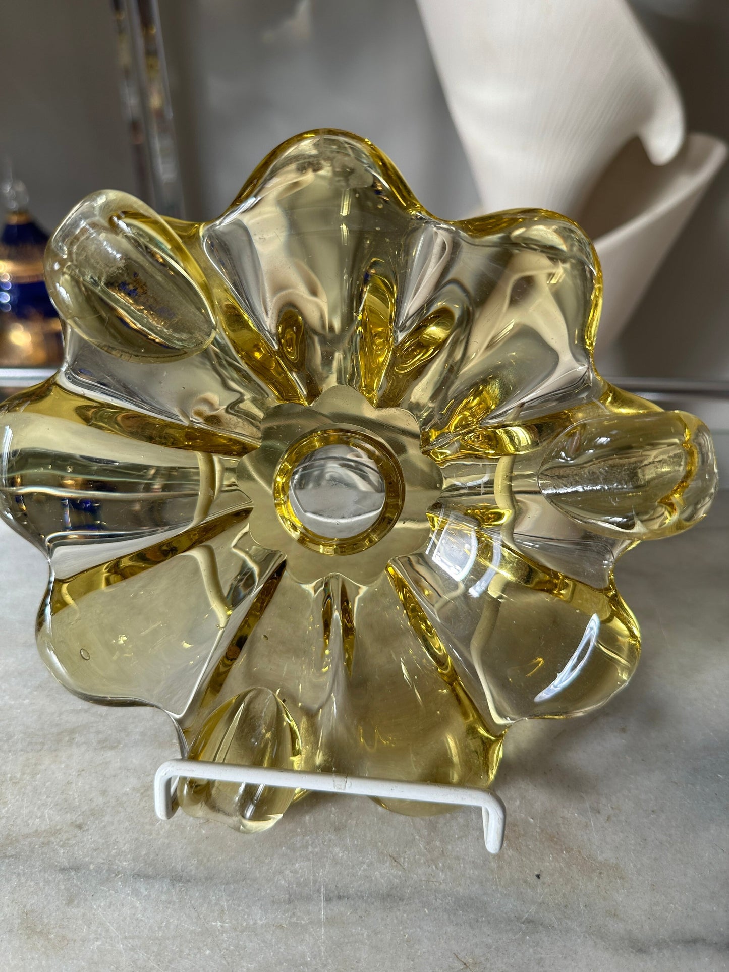 Vintage MCM Yellow Art Glass Ashtray | Flower Art Glass Ashtray | Mid Century Modern Art Glass Ashtray