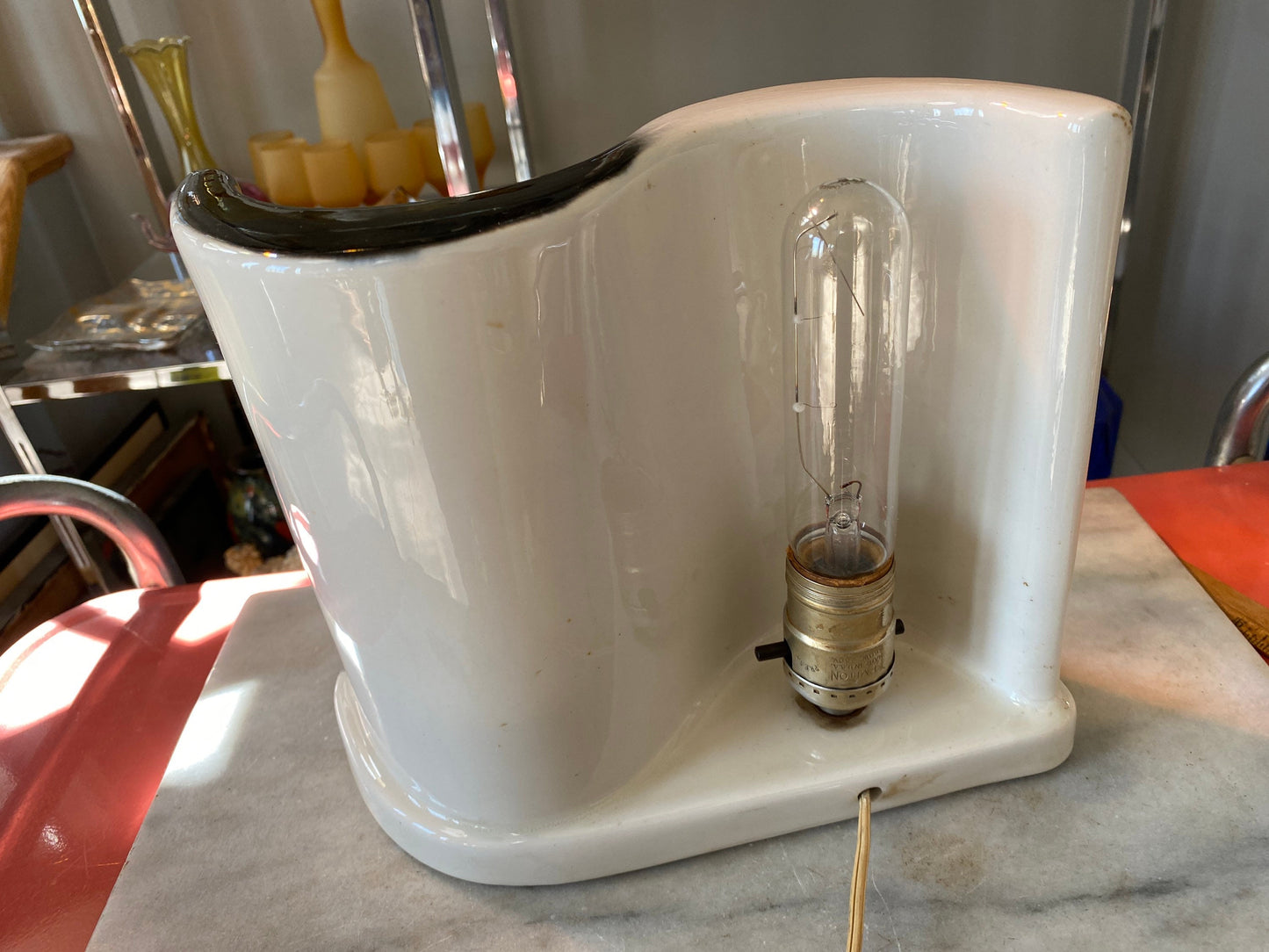 Vintage Ceramic TV Lamp, Black White Ombre, Mid Century Modern Accent