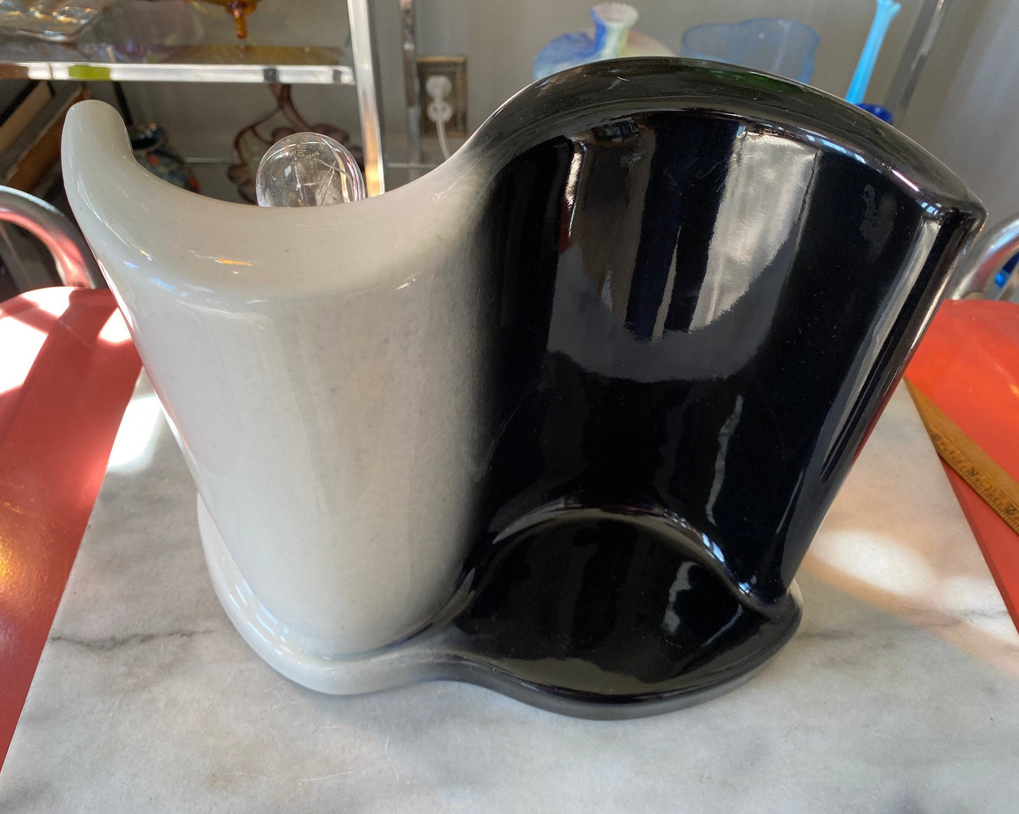 Vintage Ceramic TV Lamp, Black White Ombre, Mid Century Modern Accent
