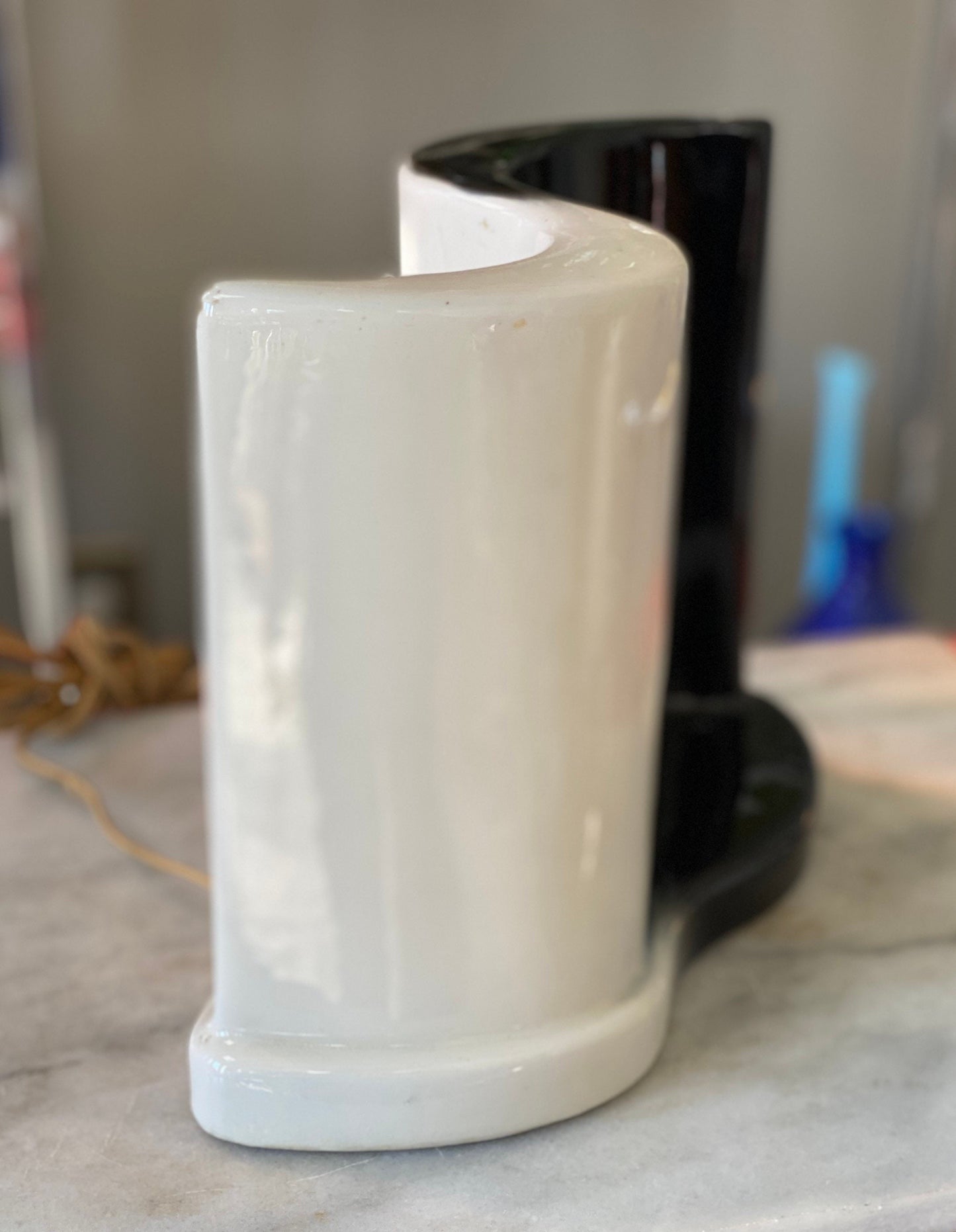 Vintage Ceramic TV Lamp, Black White Ombre, Mid Century Modern Accent