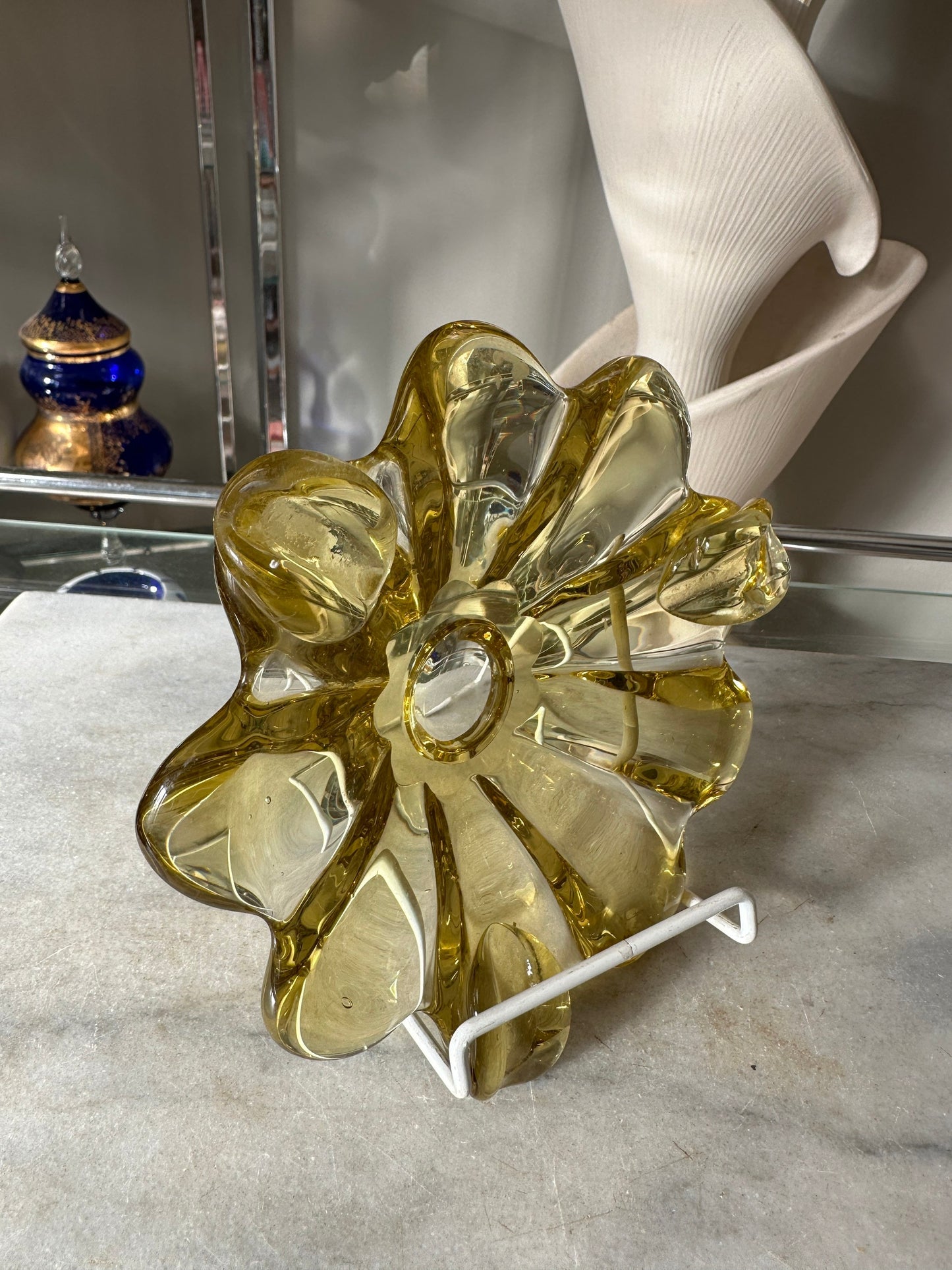 Vintage MCM Yellow Art Glass Ashtray | Flower Art Glass Ashtray | Mid Century Modern Art Glass Ashtray