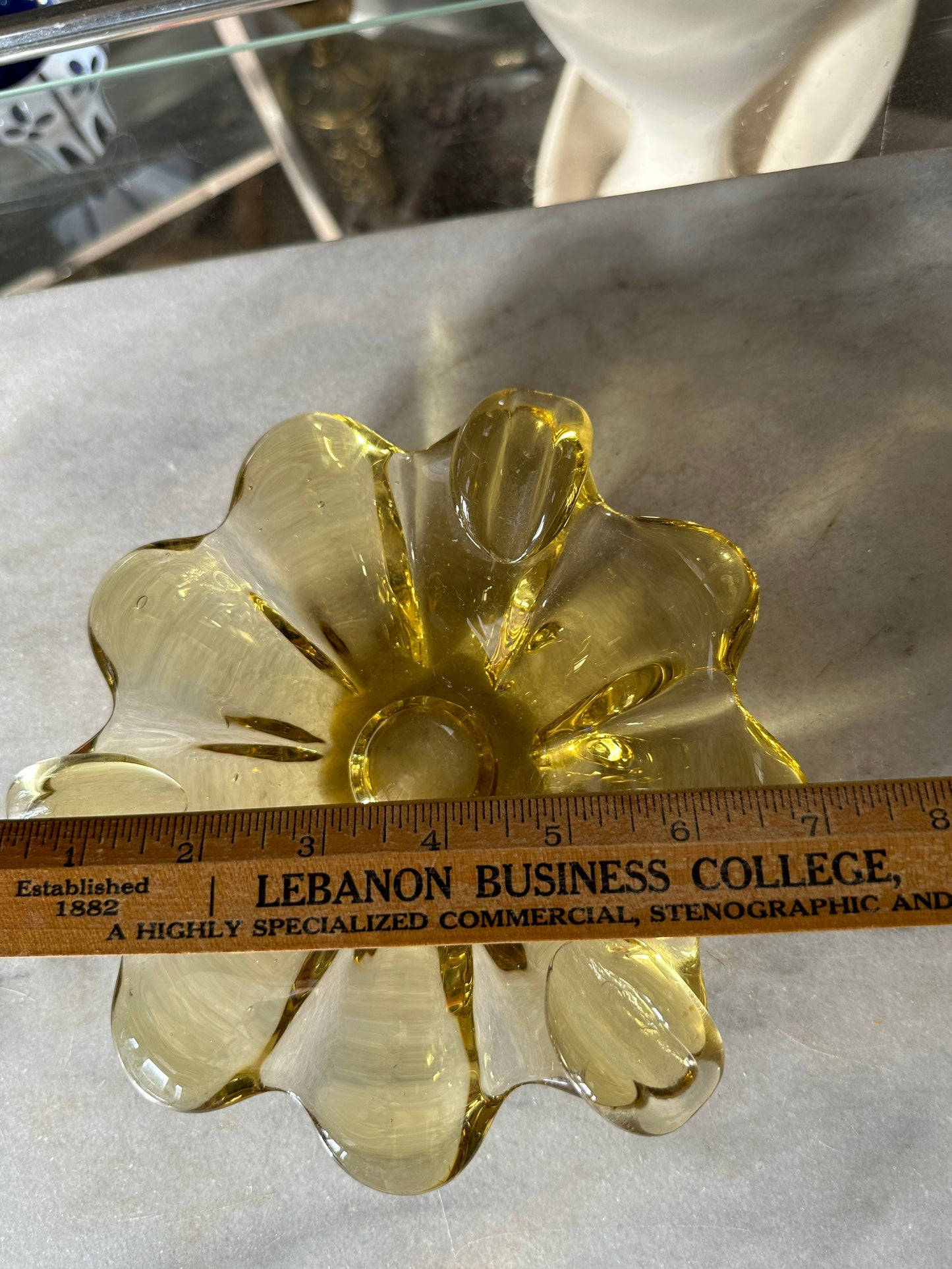 Vintage MCM Yellow Art Glass Ashtray | Flower Art Glass Ashtray | Mid Century Modern Art Glass Ashtray